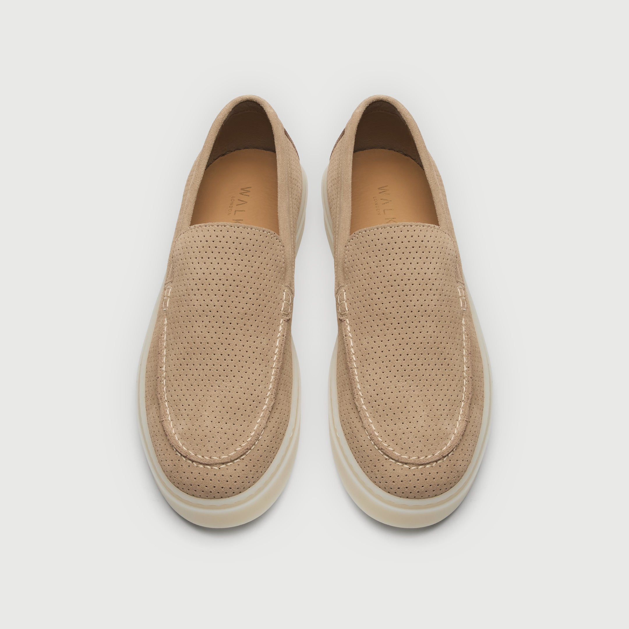 Walk London Mens St Tropez Trainer in Stone Suede
