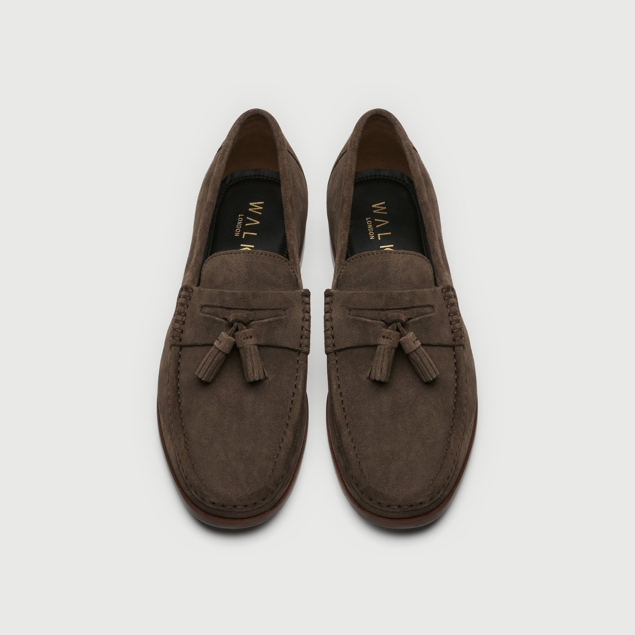 WALK London Mens Tino Tassel Loafer in Brown Suede