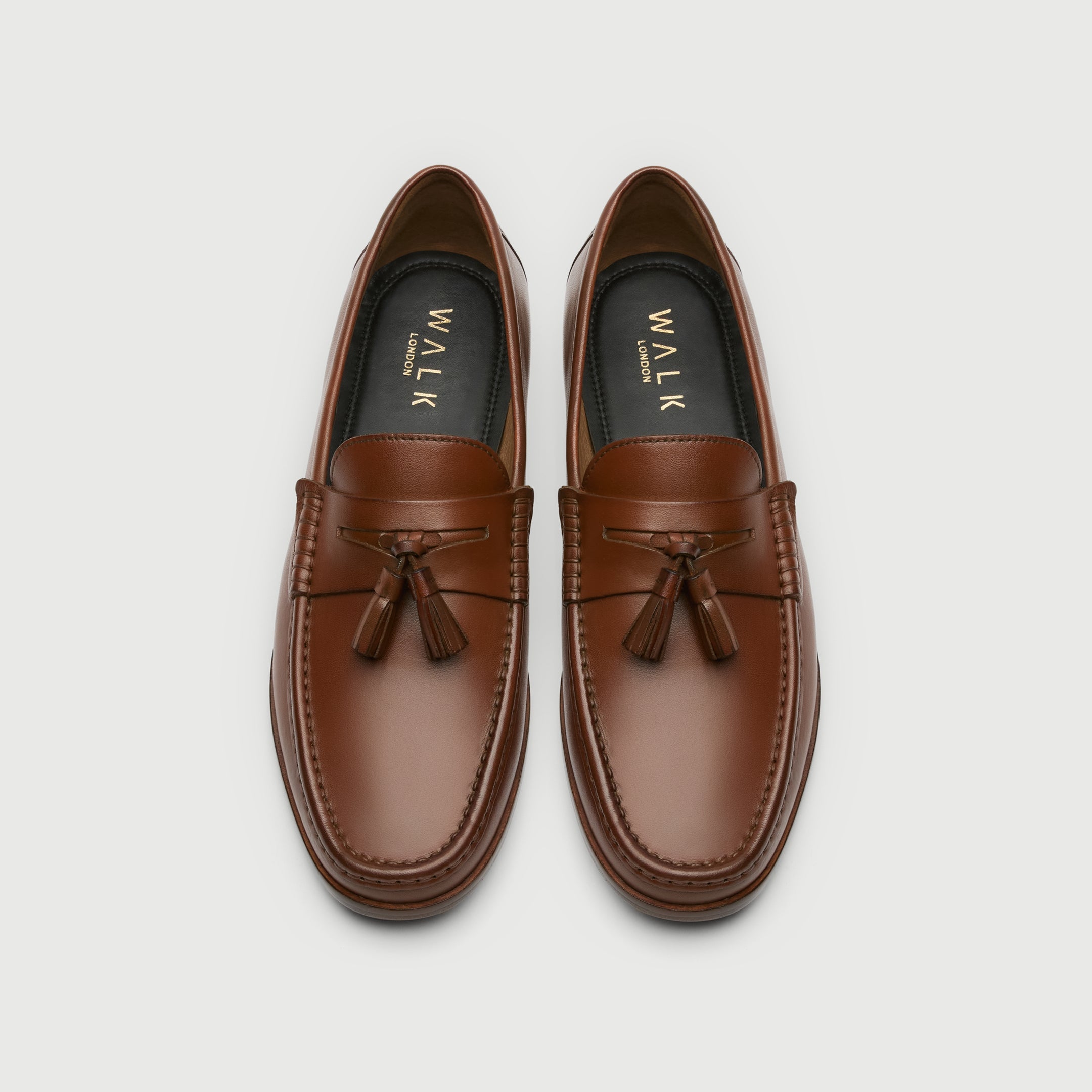 Walk London Mens Tino Tassel Loafer in Tan Leather