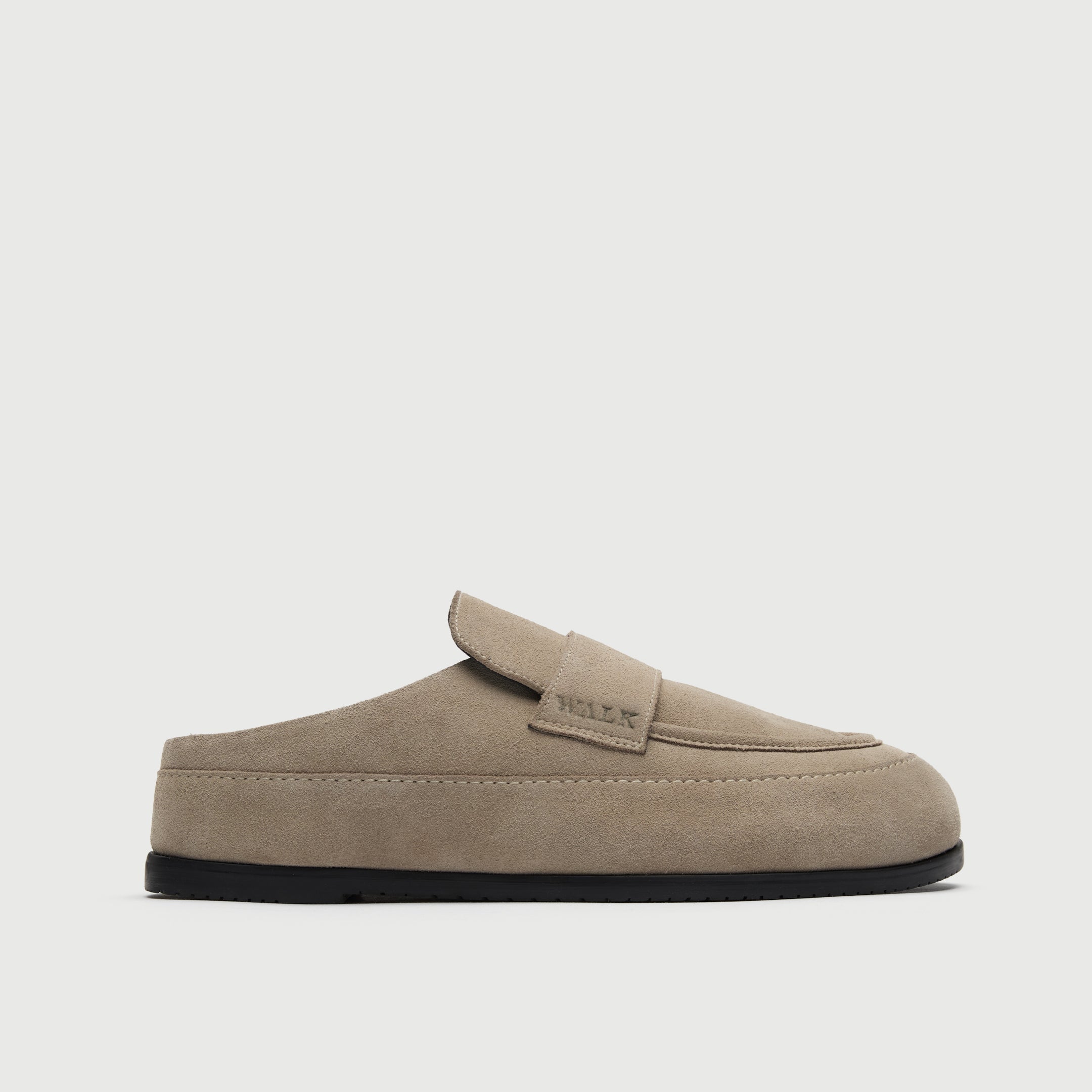 Walk London Track Stone Beige Suede Slider side view