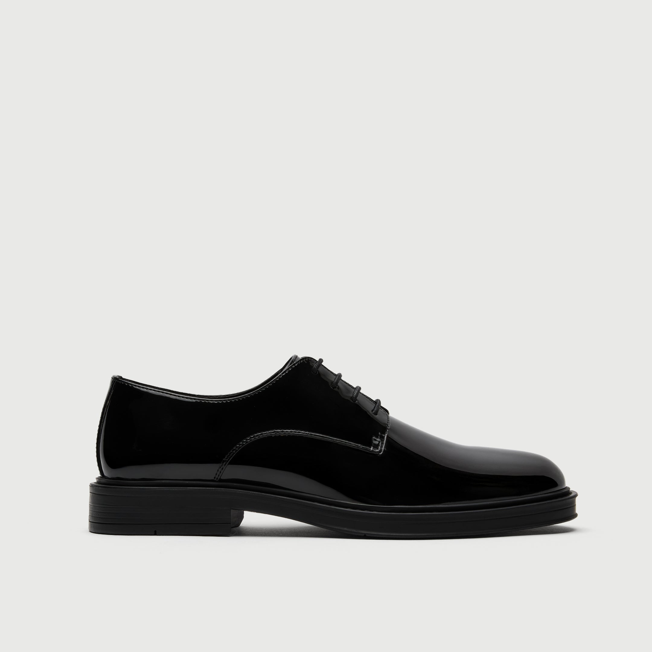 Walk London Vincent Black Patent Derby Shoes side view