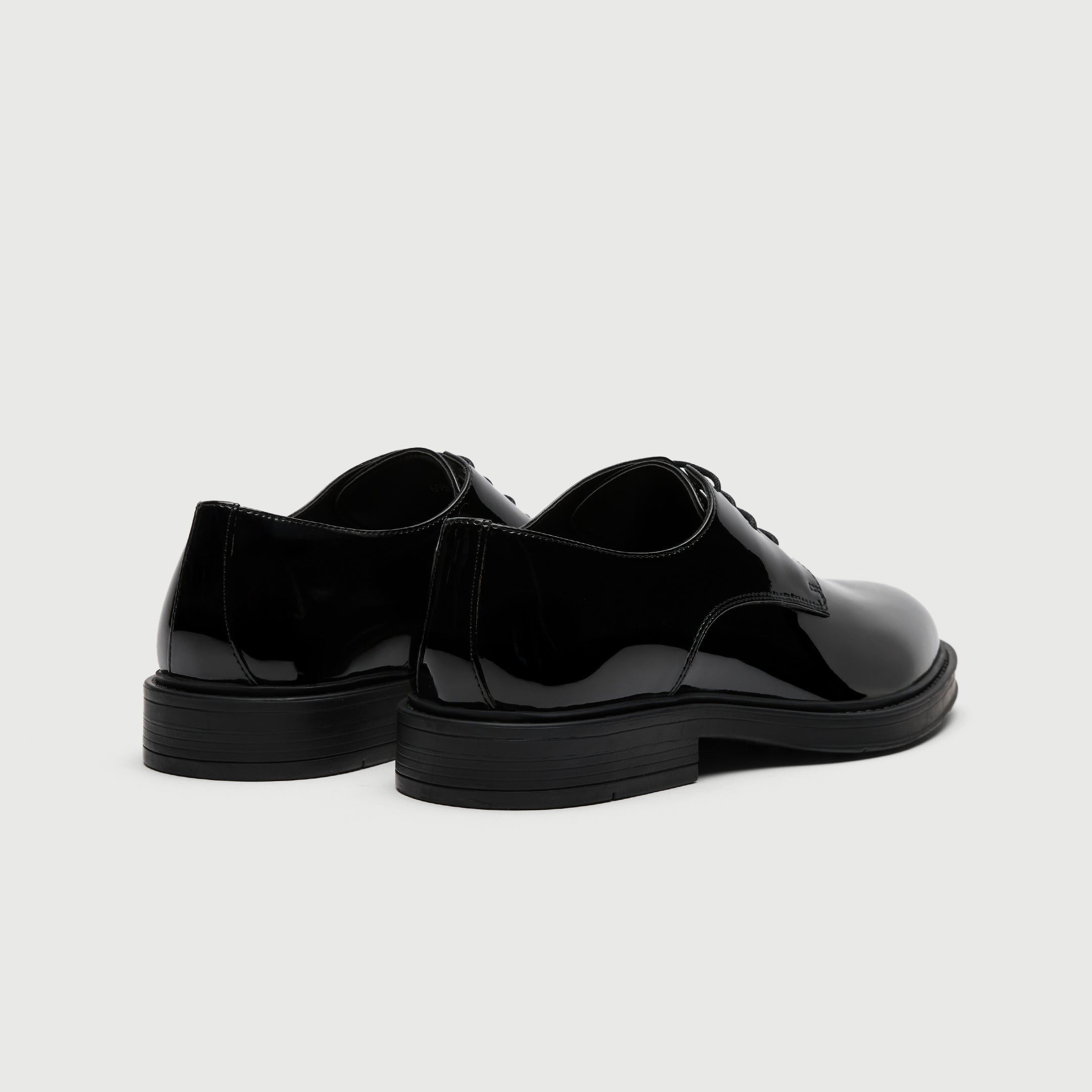 Walk London Vincent Black Patent Derby Shoes heel view