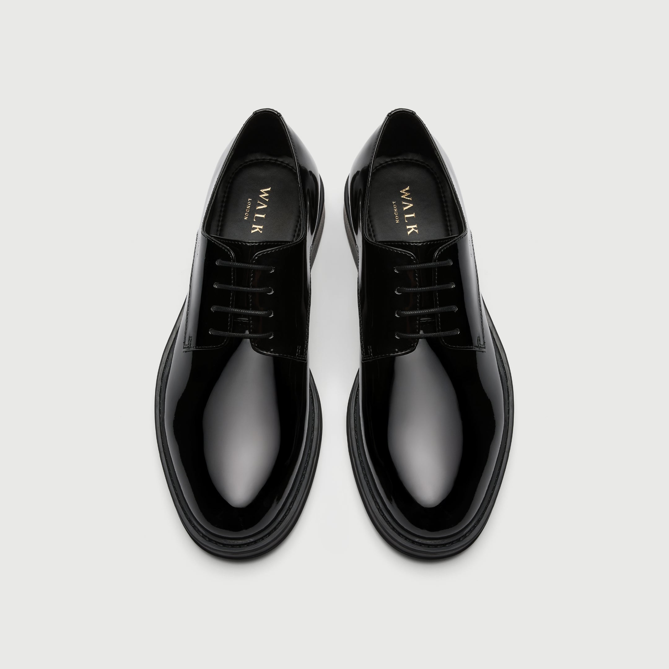 Walk London Vincent Black Patent Derby Shoes top view