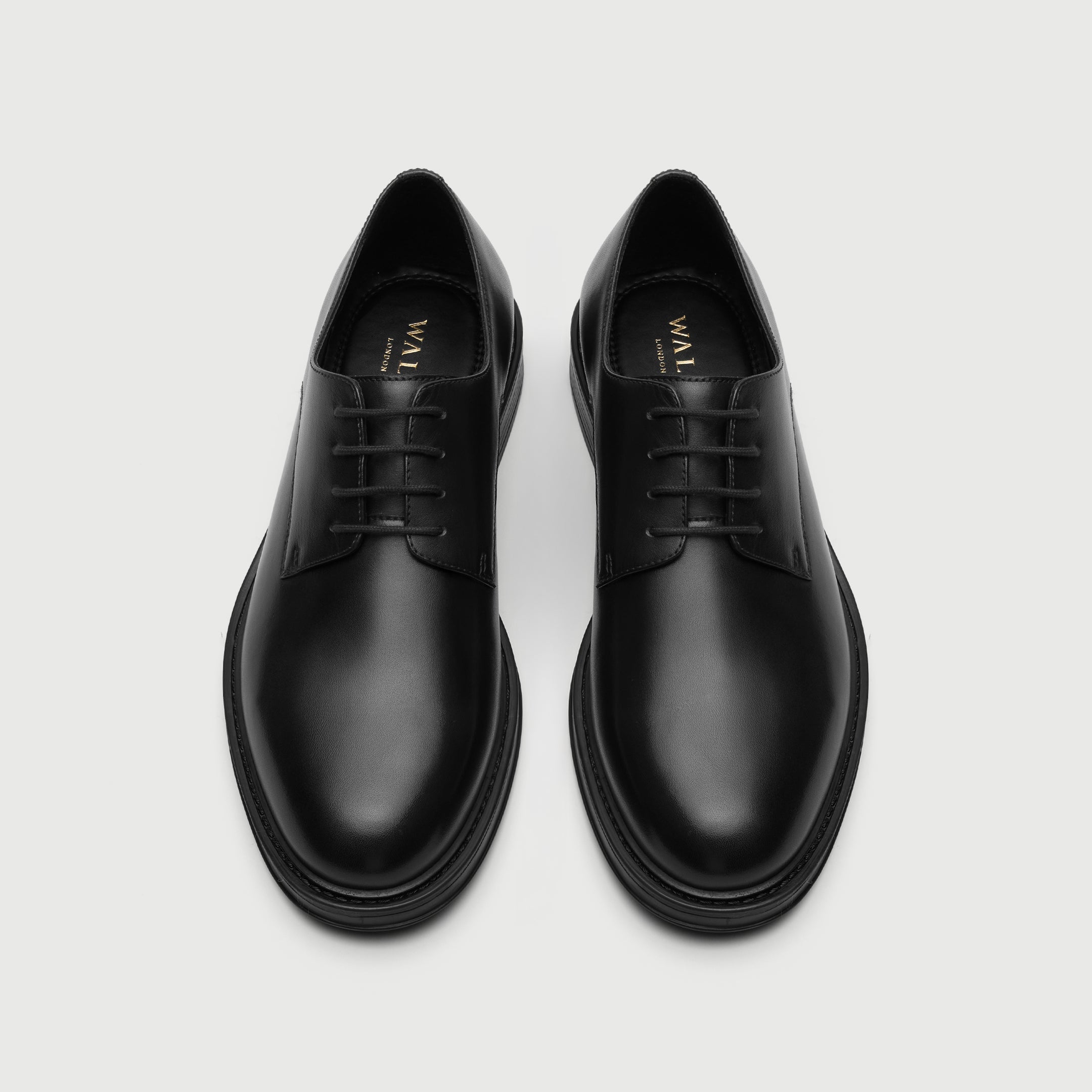 Walk London Vincent Black Leather Derby Shoe top view