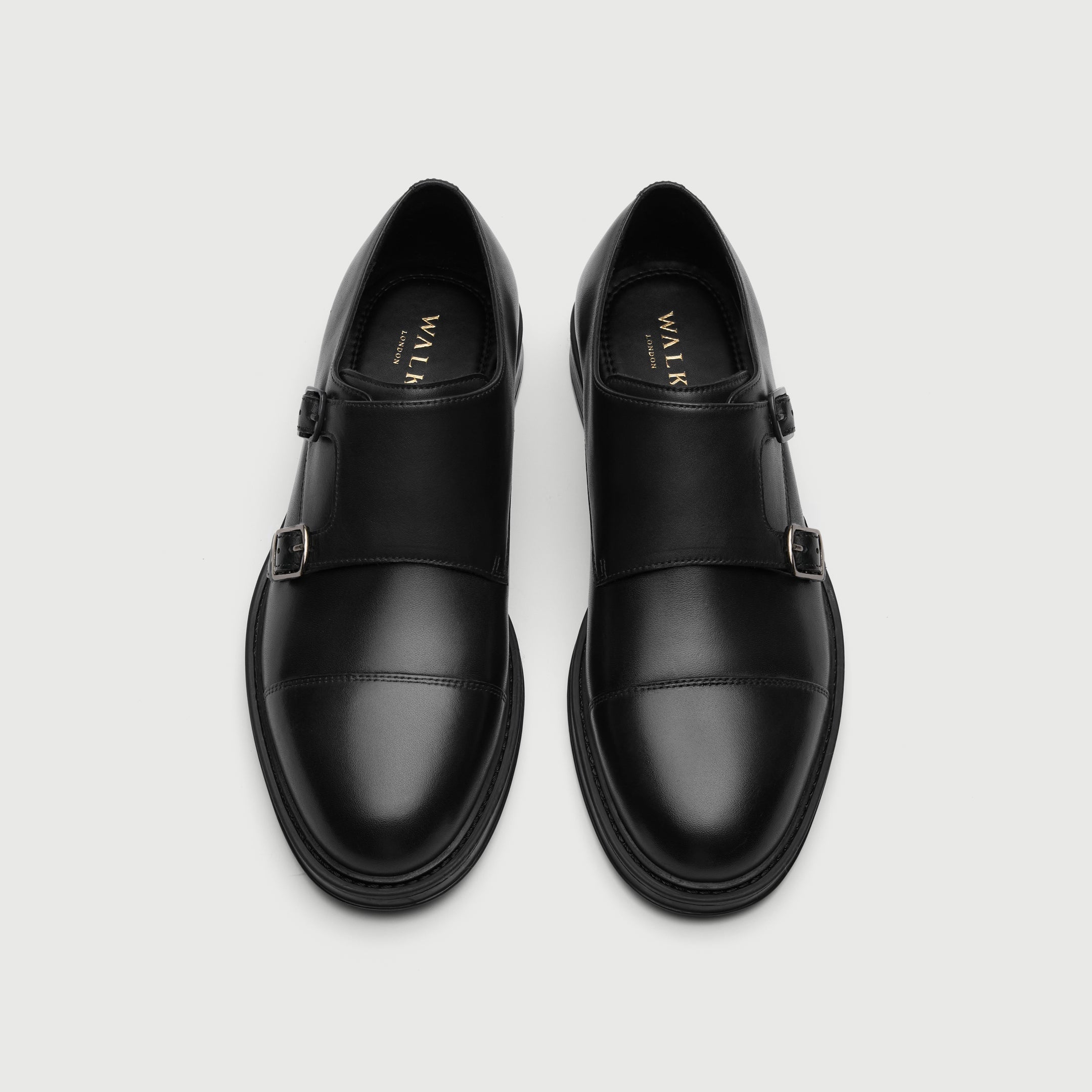 Walk London Vincent Black Monk Strap Shoes in Leather top view