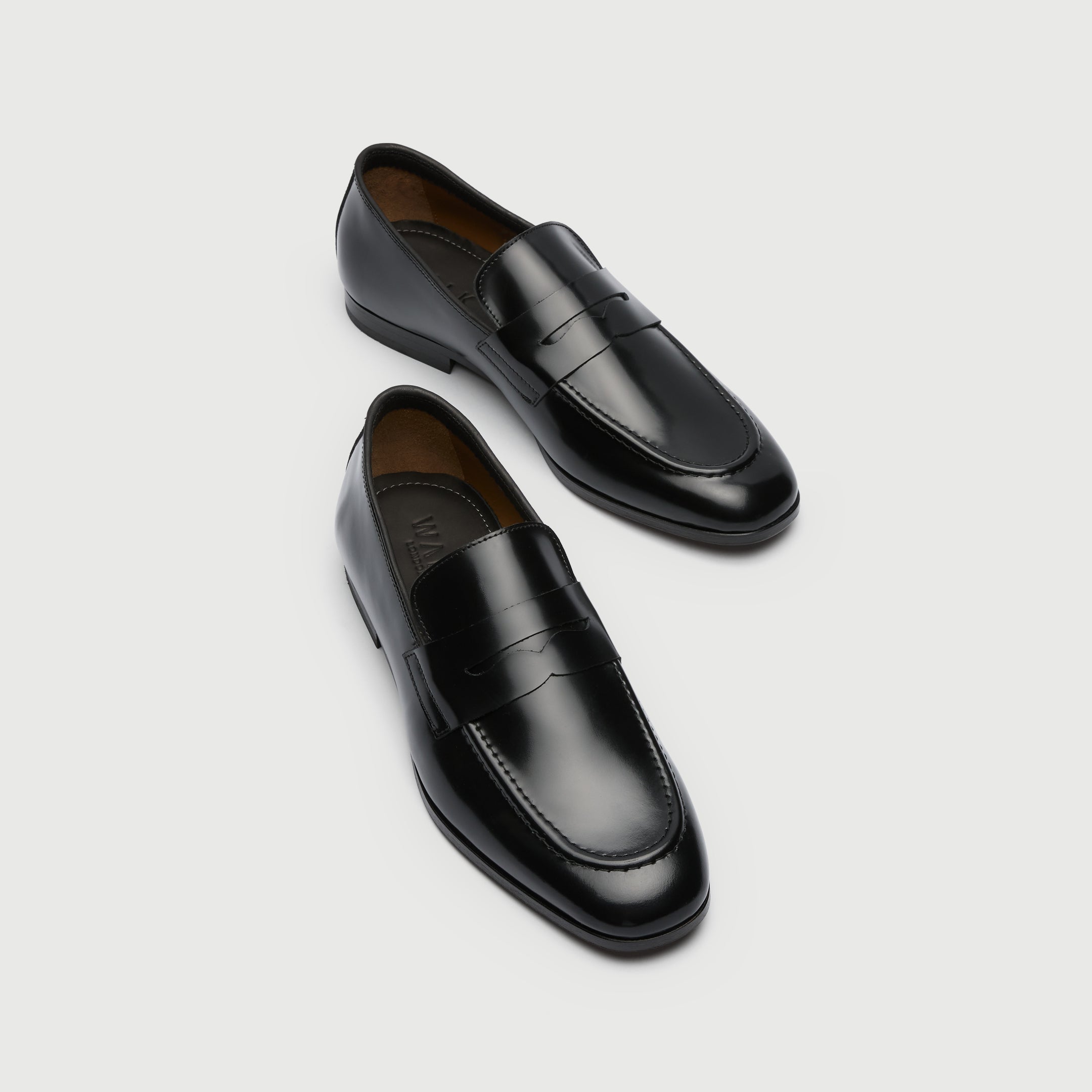 Walk London Mens Windsor Saddle Loafer in Smooth Black Leather