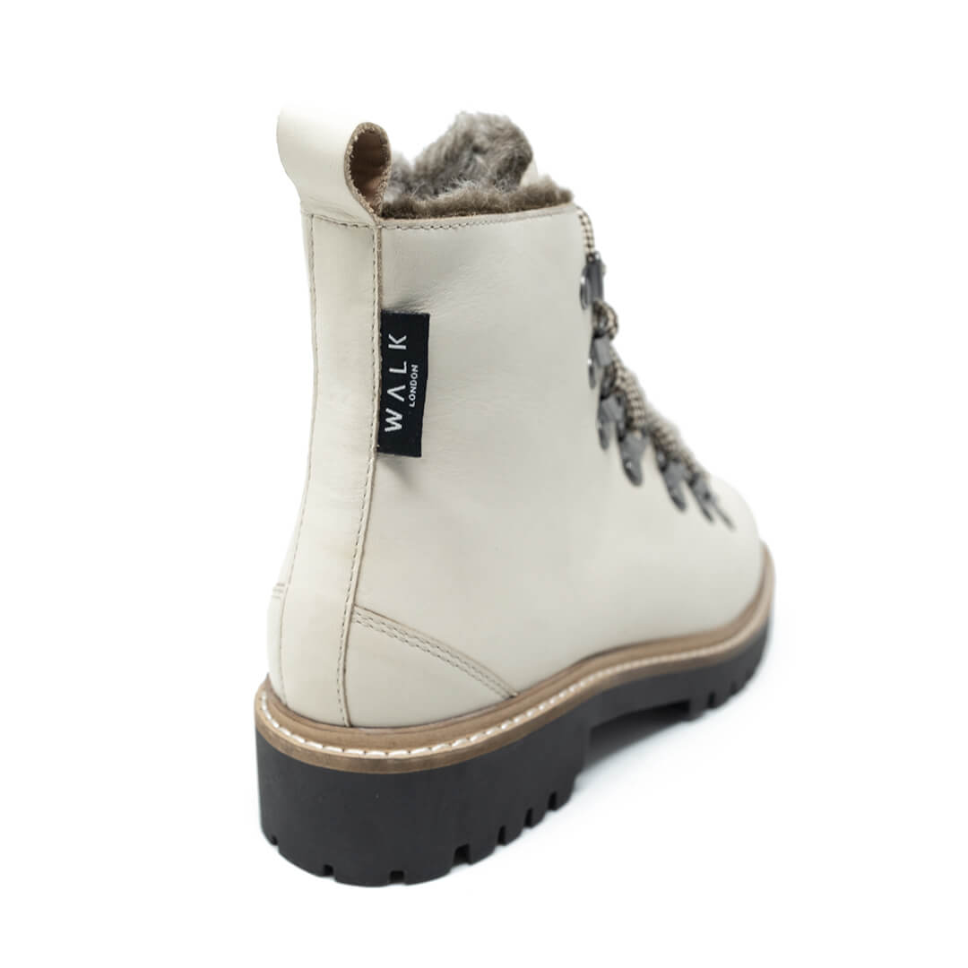 WALK London Holly Fur Hiker Off White Leather