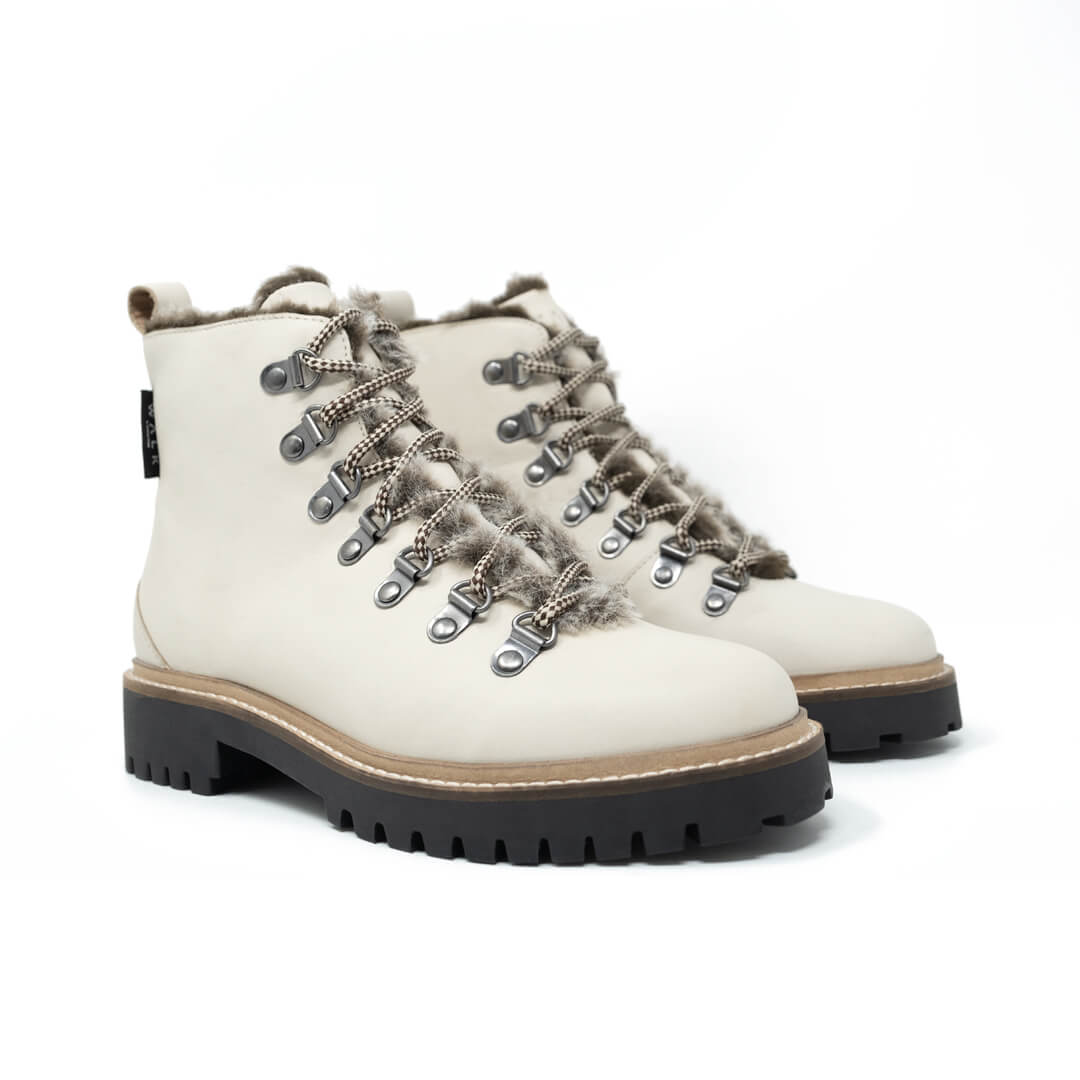 WALK London Holly Fur Hiker Off White Leather