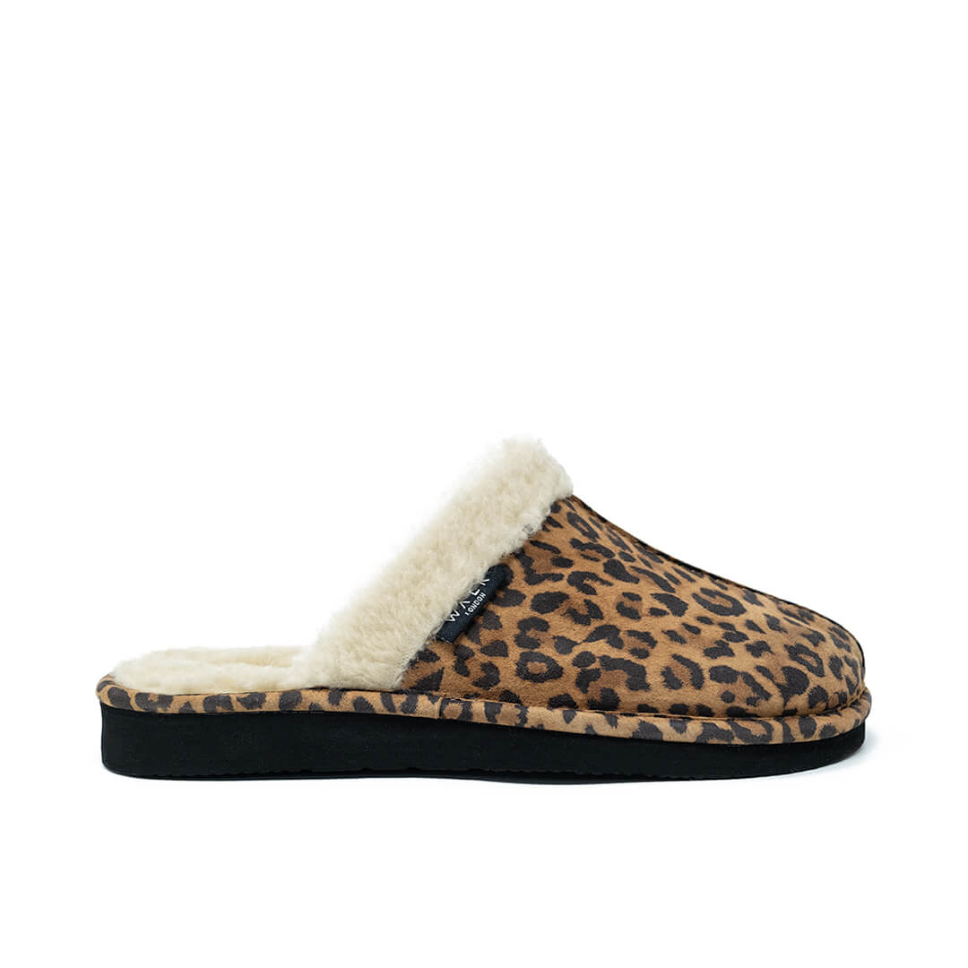walk london leopard suede fur lined slipper