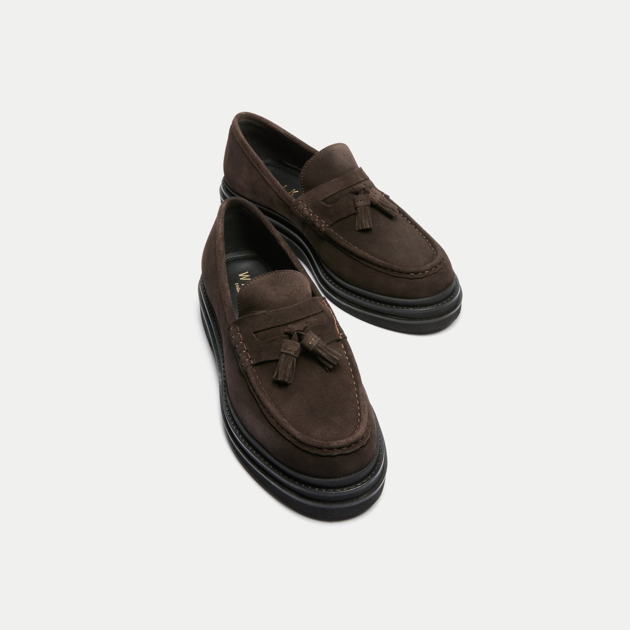 Walk London Mens Brooklyn Tassel Loafer in Brown Suede