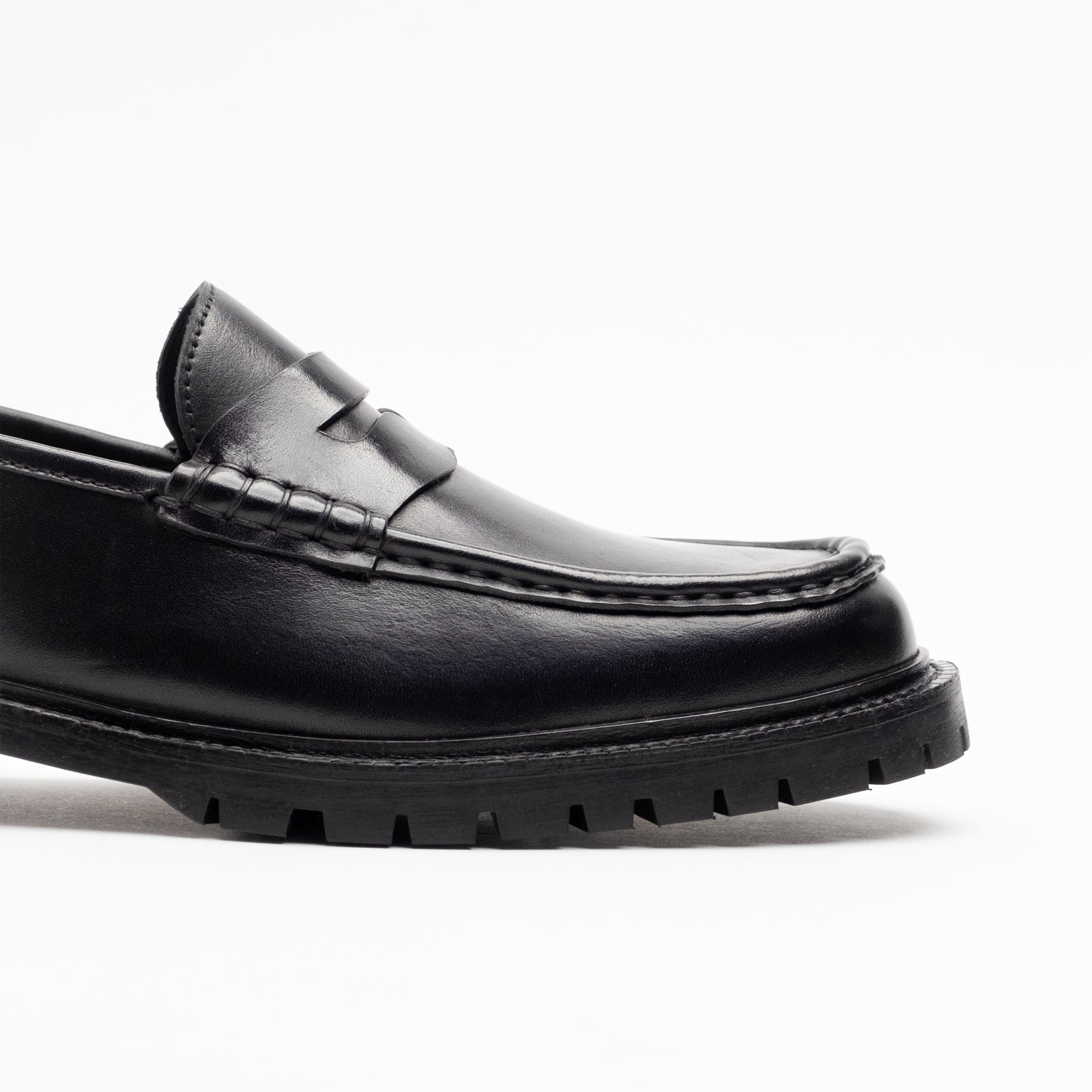 Walk London Mens Campus Saddle Loafer in Black Leather