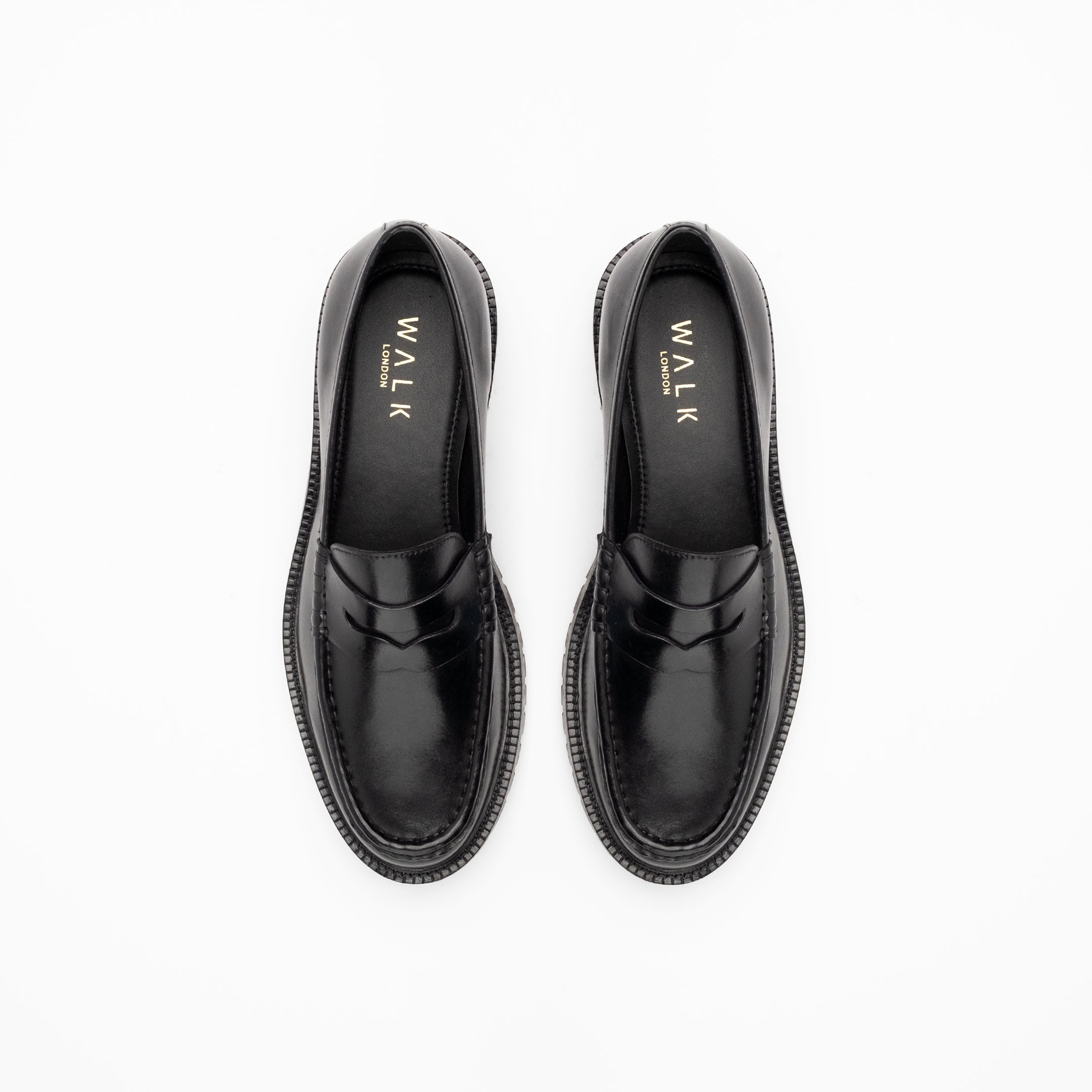 Walk London Mens Campus Saddle Loafer in Black Leather