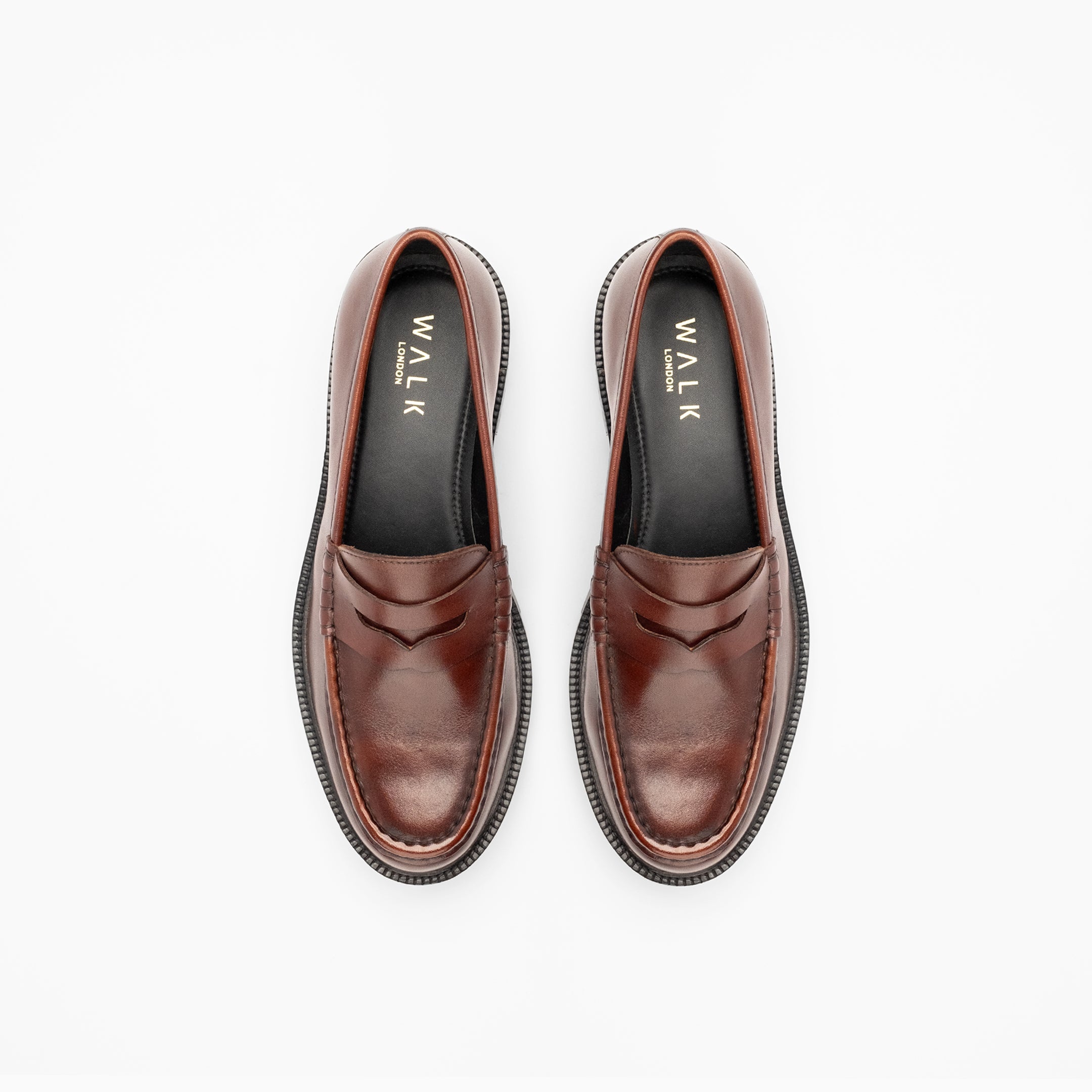 Walk London Mens Campus Saddle Loafer in Brown Leather