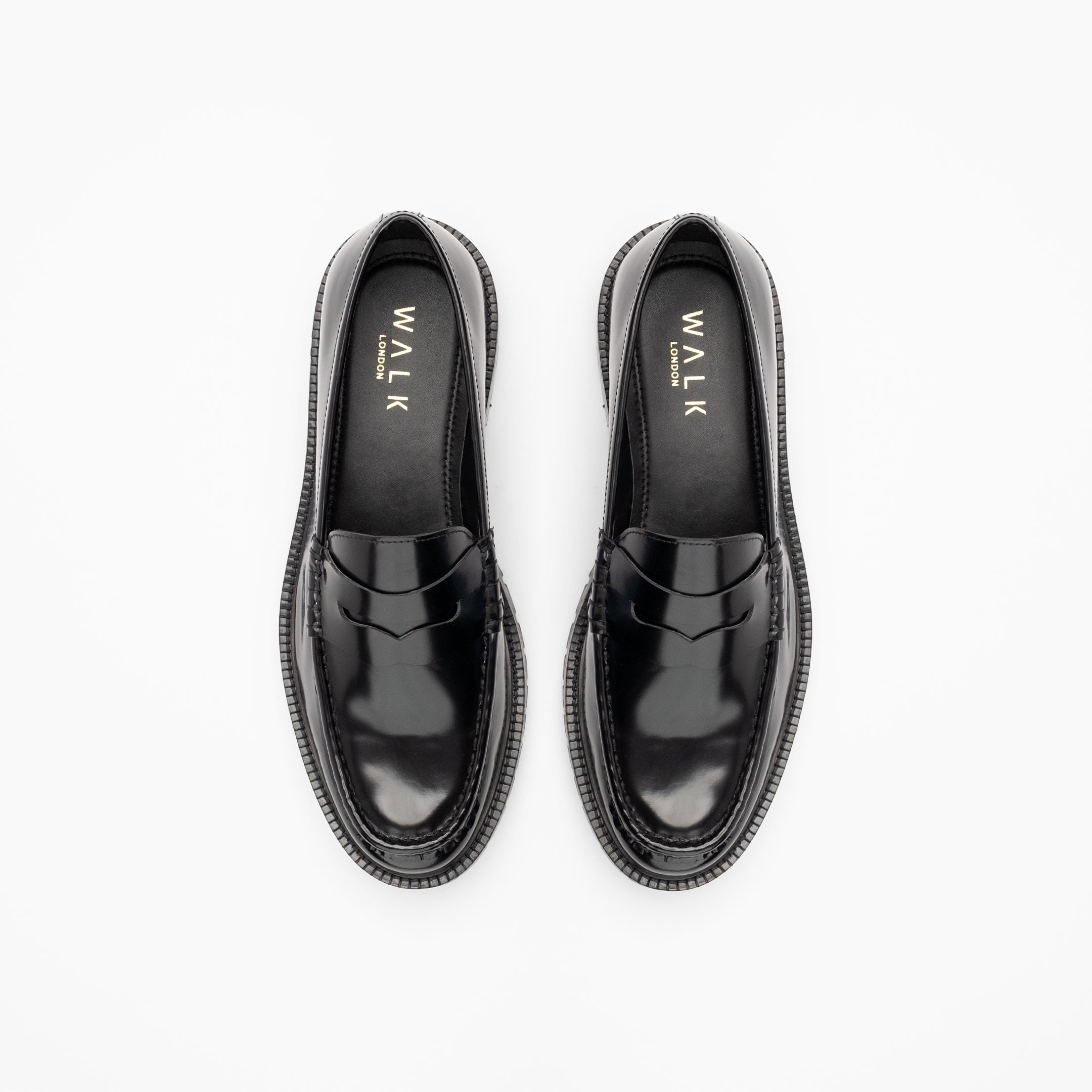 Walk London Mens Campus Saddle Loafer in Smooth Black Leather
