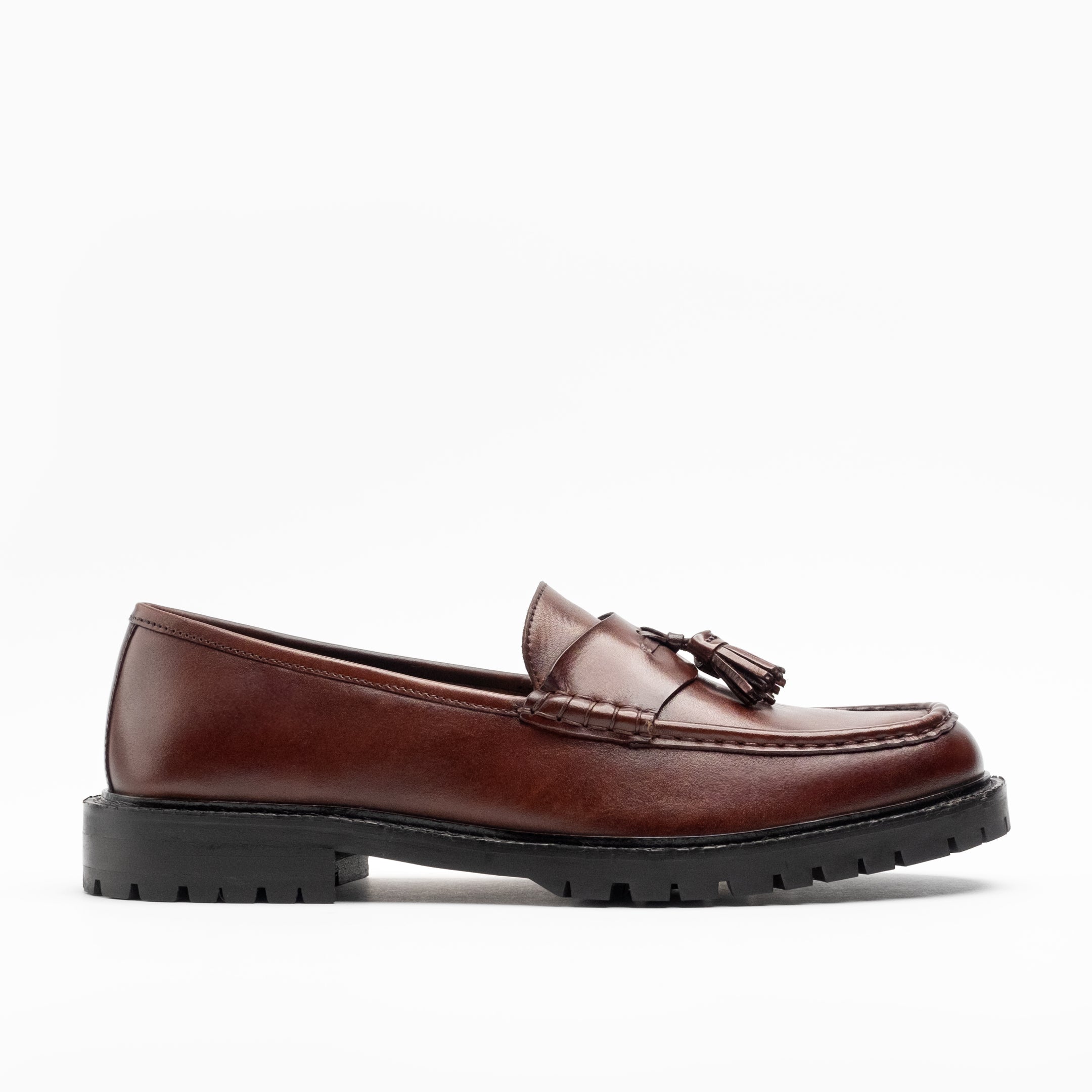 Walk London Mens Campus Tassel Loafer in Brown Leather