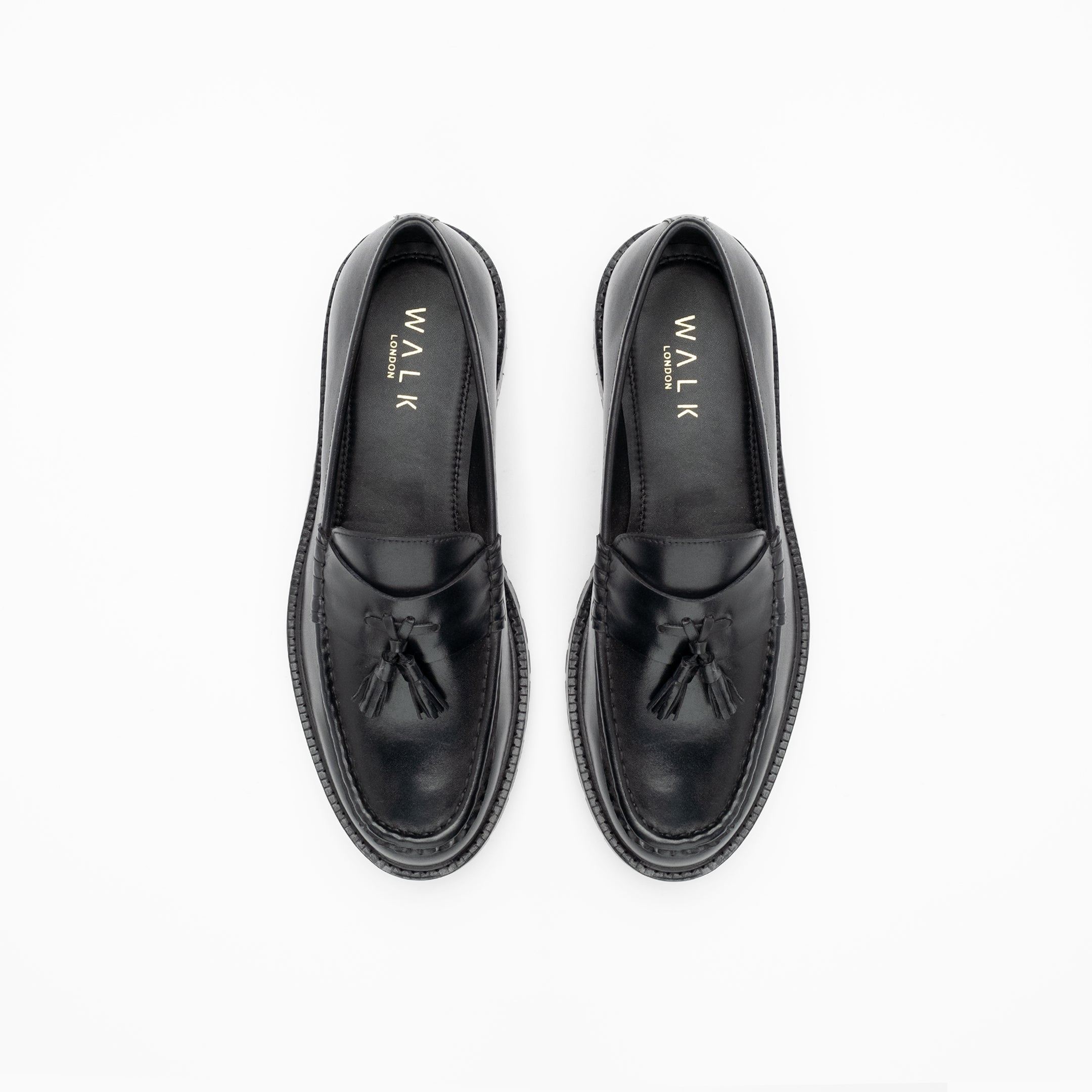 Walk London Mens Campus Tassel Loafer in Black Leather