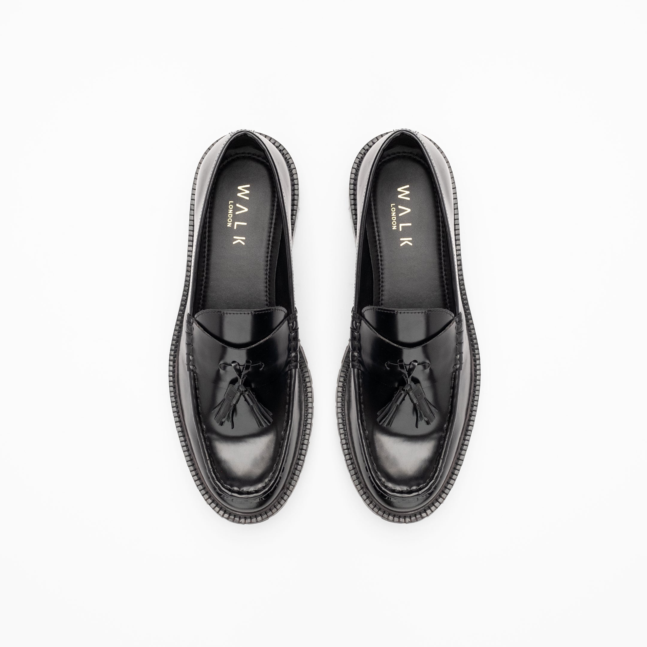 Walk London Mens Campus Tassel Loafer in Smooth Black Leather