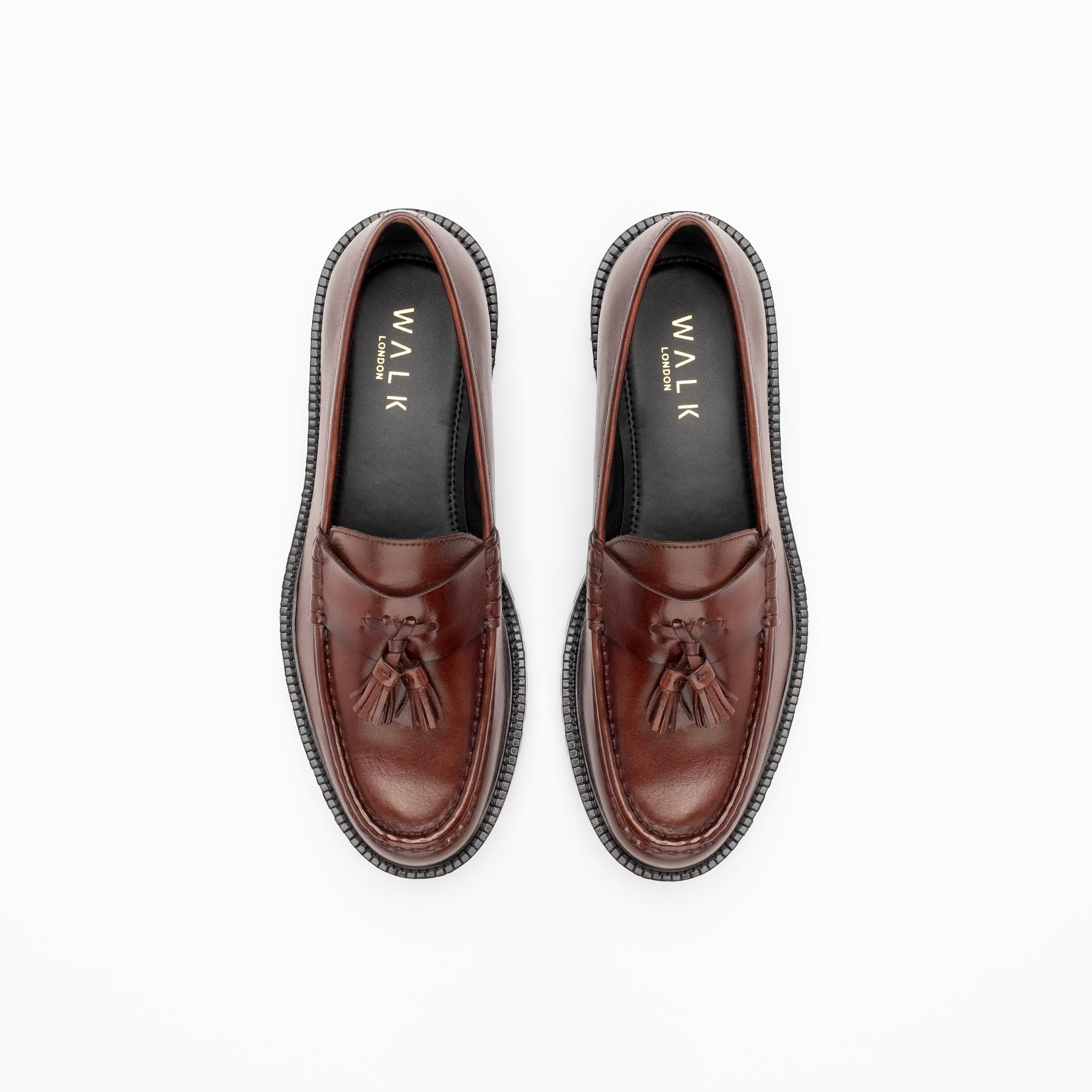 Walk London Mens Campus Tassel Loafer in Brown Leather