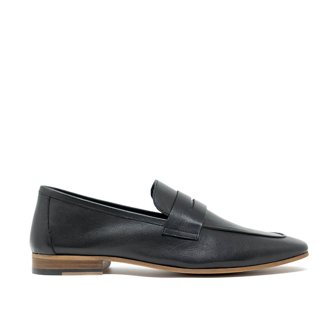 WALK London Mens Capri Penny Loafer Black Leather