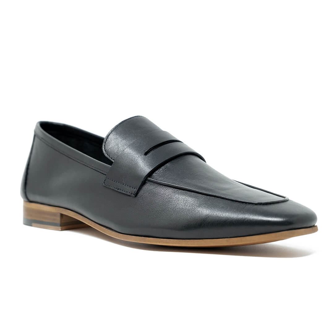 WALK London Mens Capri Penny Loafer Black Leather Side