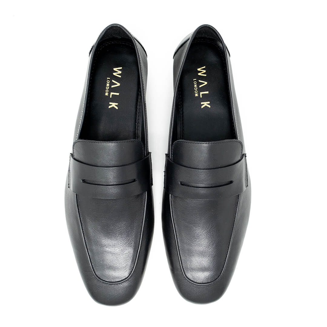 WALK London Mens Capri Penny Loafer Black Leather Top