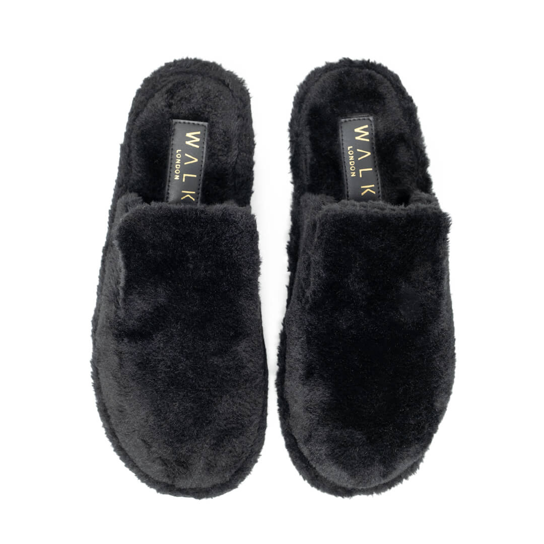 WALK London Fullerton Slipper Black Fur
