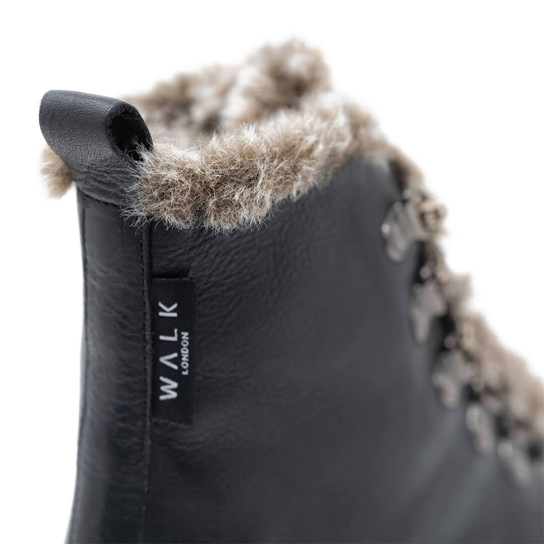 WALK London Holly Fur Hiker Black Leather