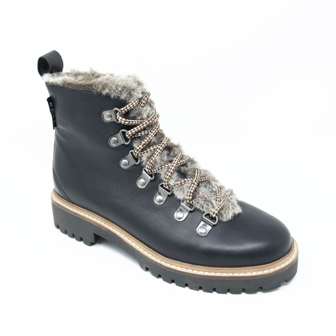 WALK London Holly Fur Hiker Black Leather