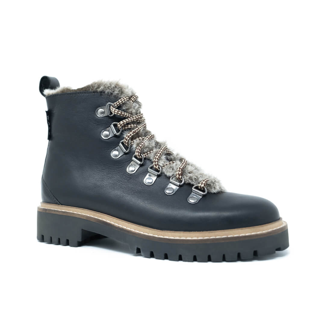 WALK London Holly Fur Hiker Black Leather