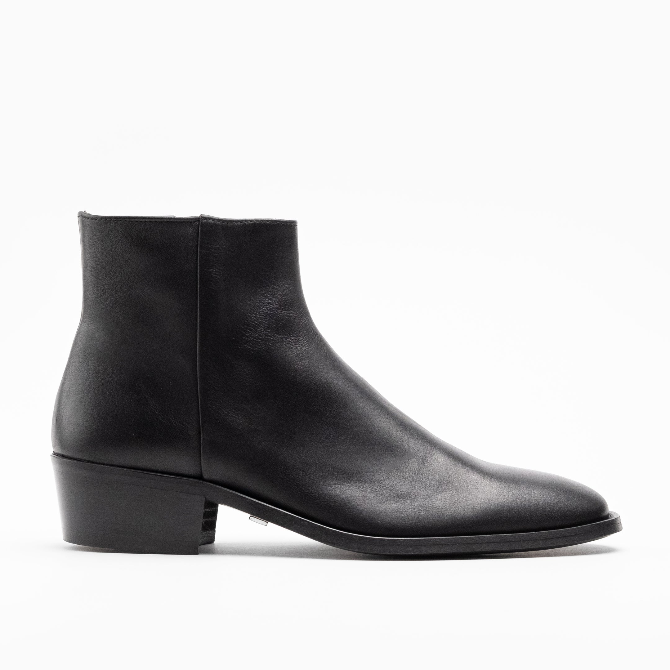 WALK London Mens Hoxton Low Cuban Zip Up Heel in Black Leather