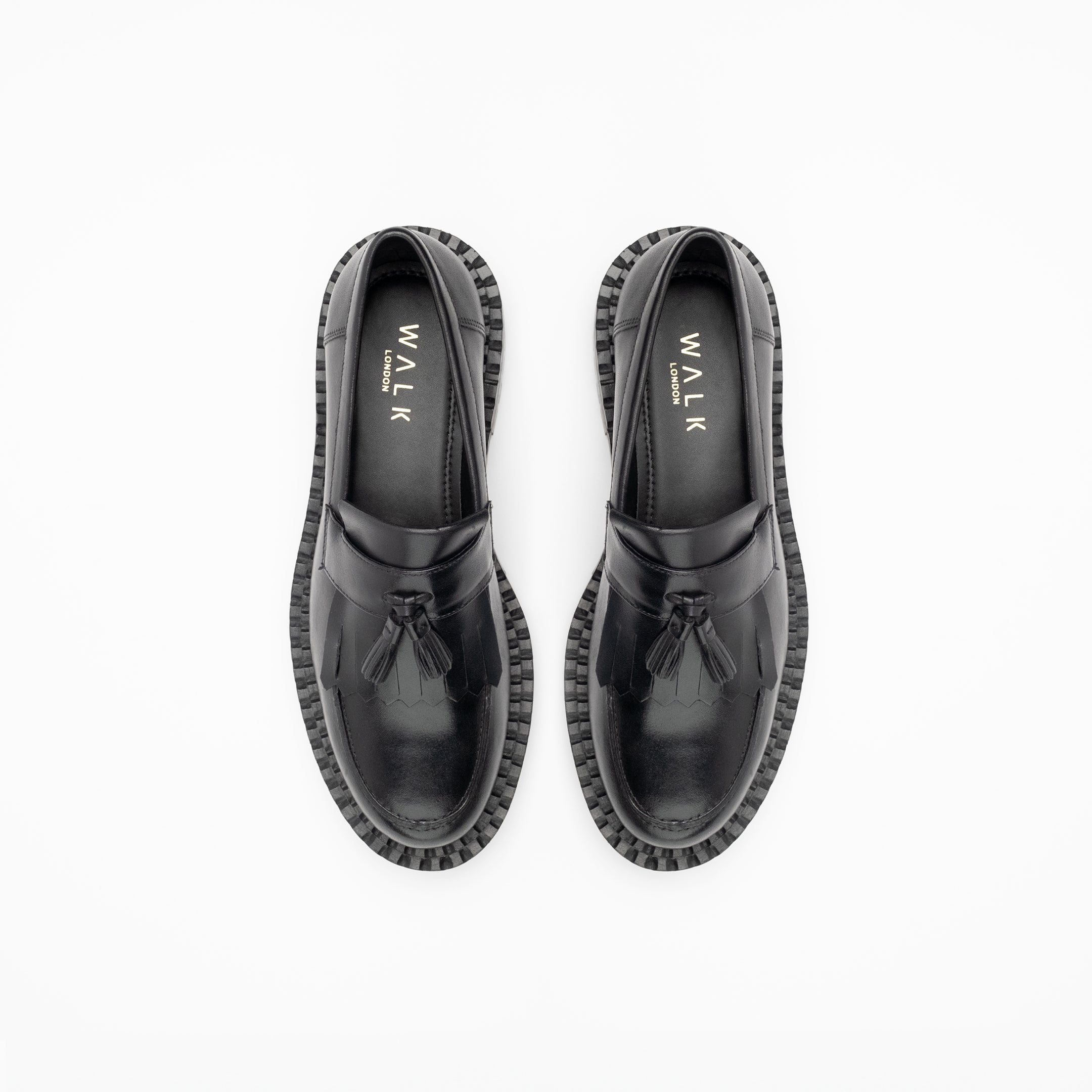 Walk London Mens Jagger Fringe Tassel Loafer in Black Leather
