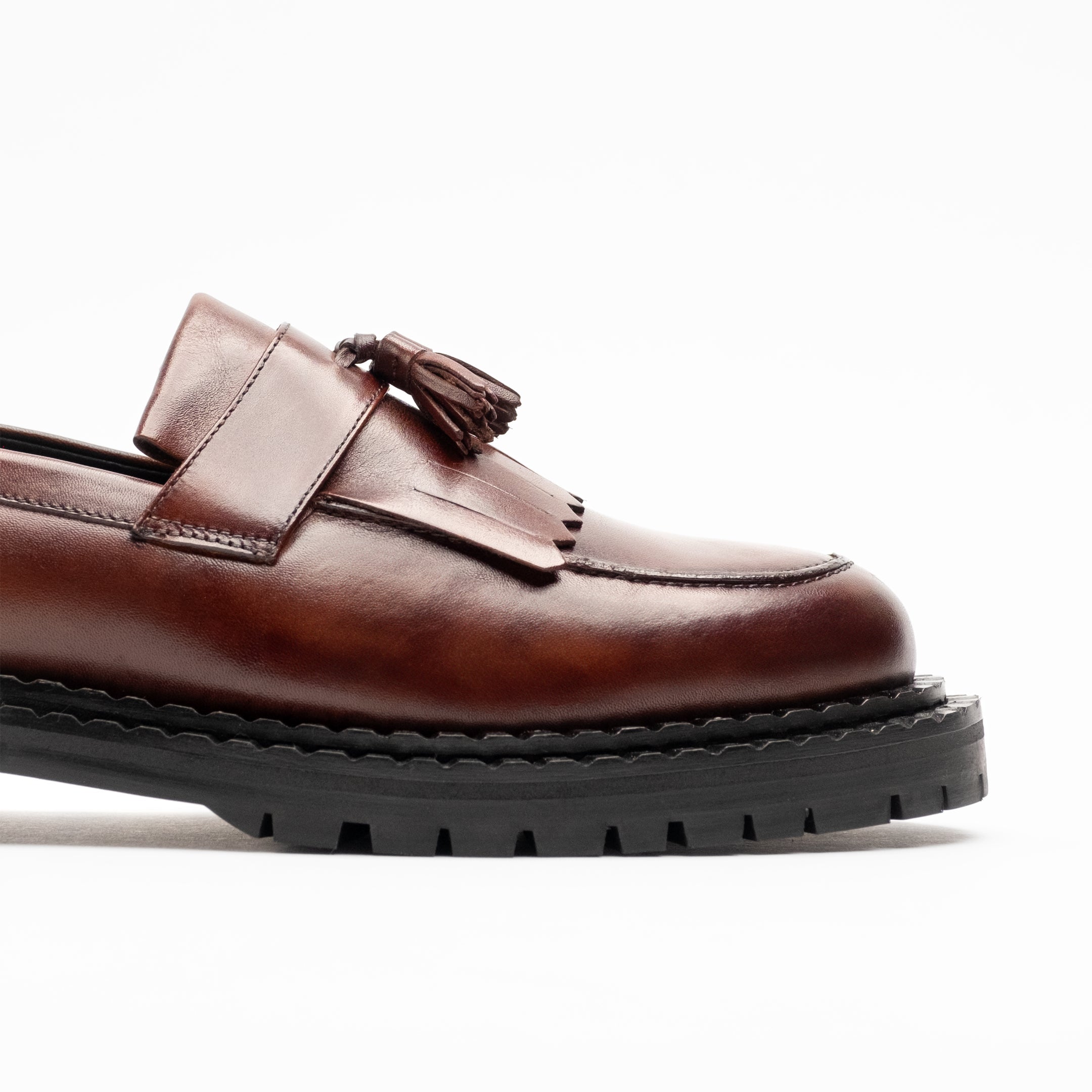 Walk London Mens Jagger Fringe Tassel Loafer in Brown Leather