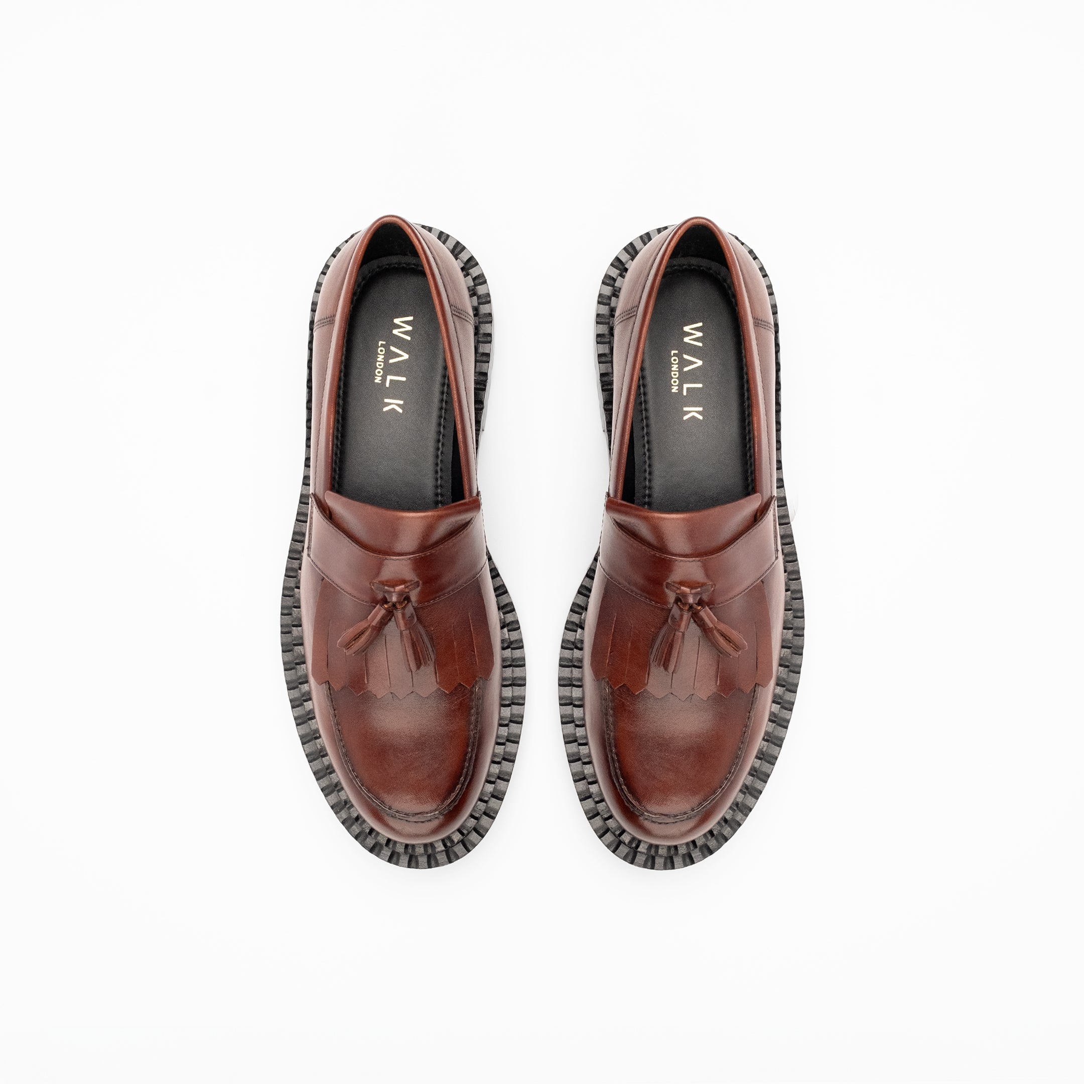 Walk London Mens Jagger Fringe Tassel Loafer in Brown Leather