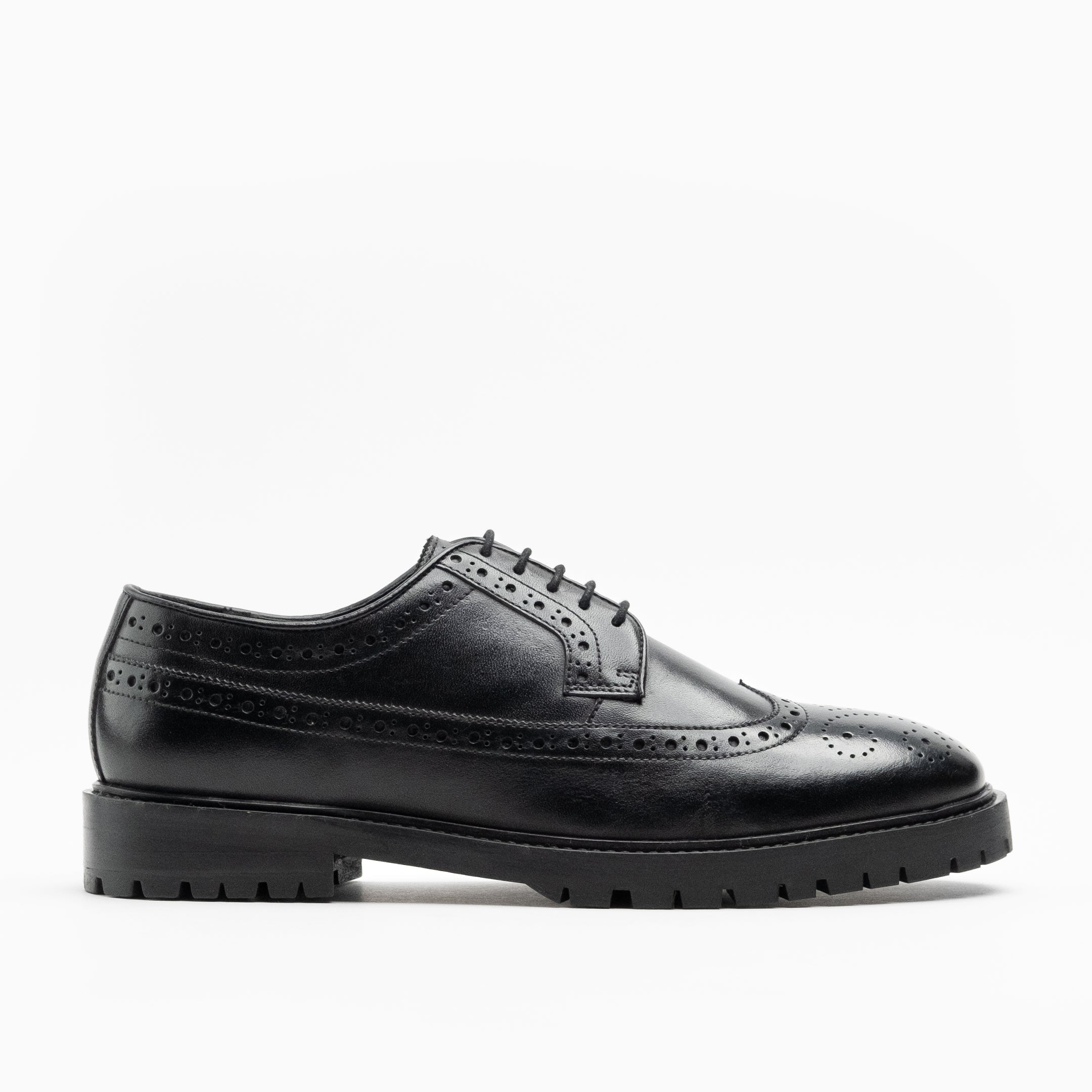 WALK London Mens James Brogue Black Leather
