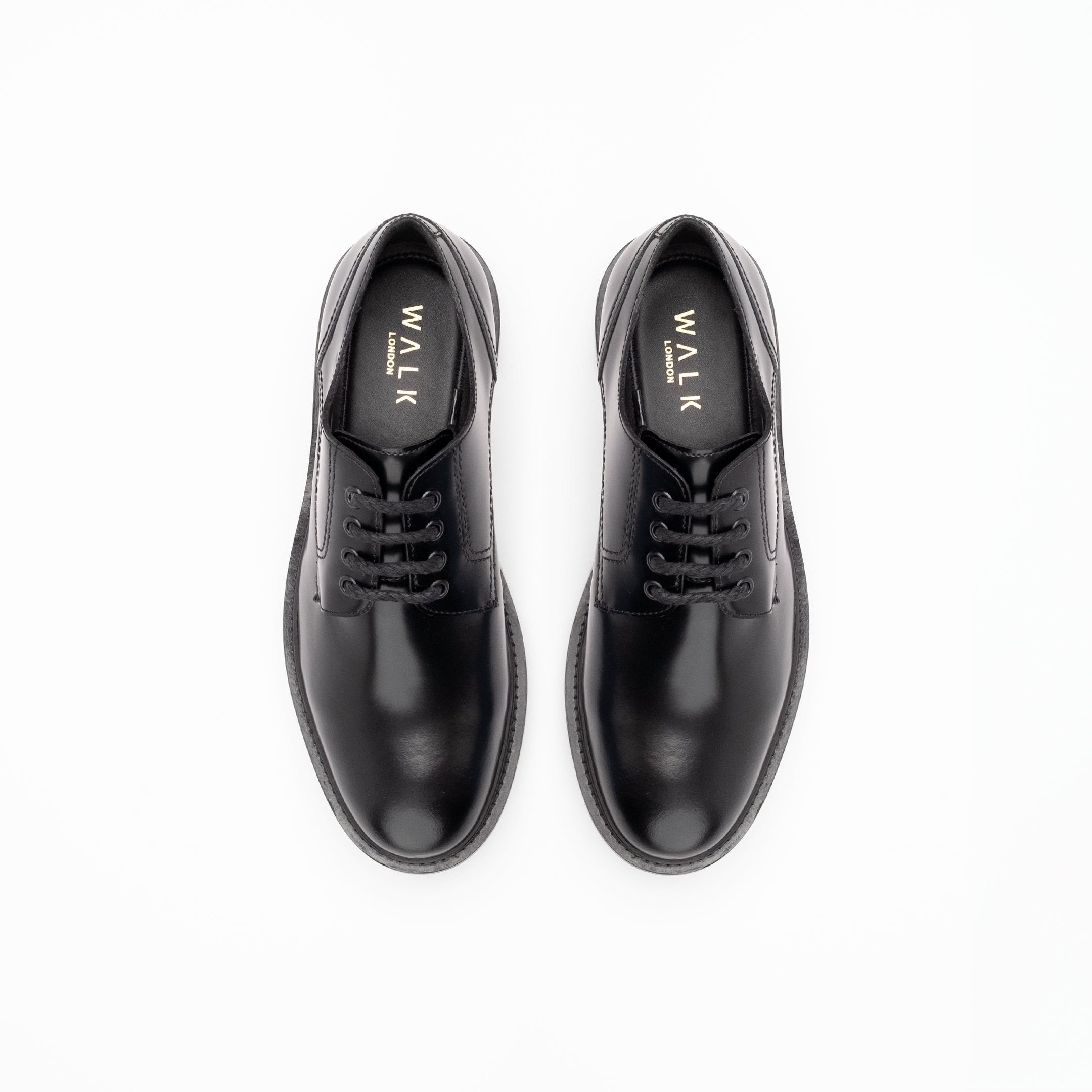 Walk London Mens Justin Derby Shoe in Smooth Black Leather