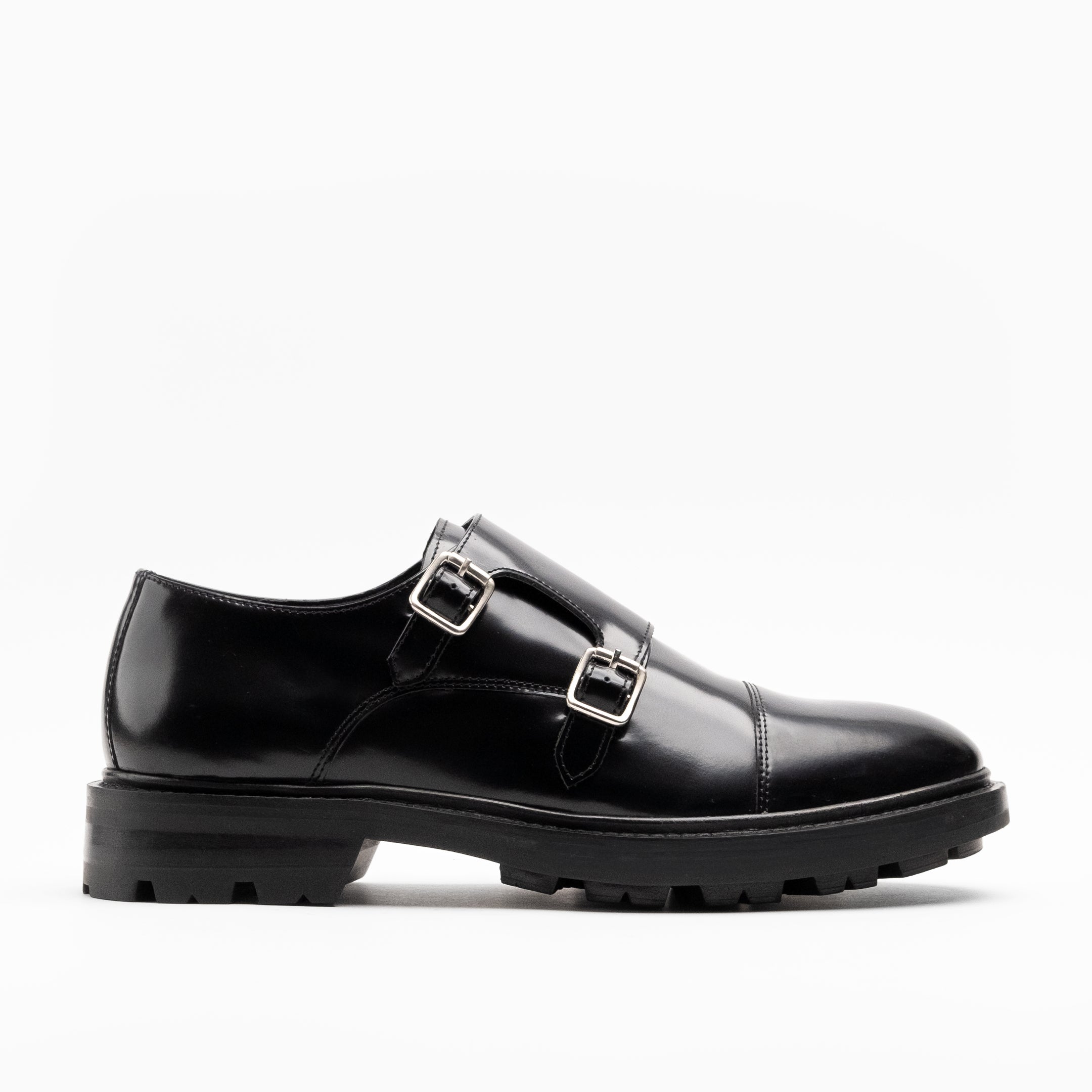 Walk London Mens Justin Monk Shoe in Smooth Black Leather