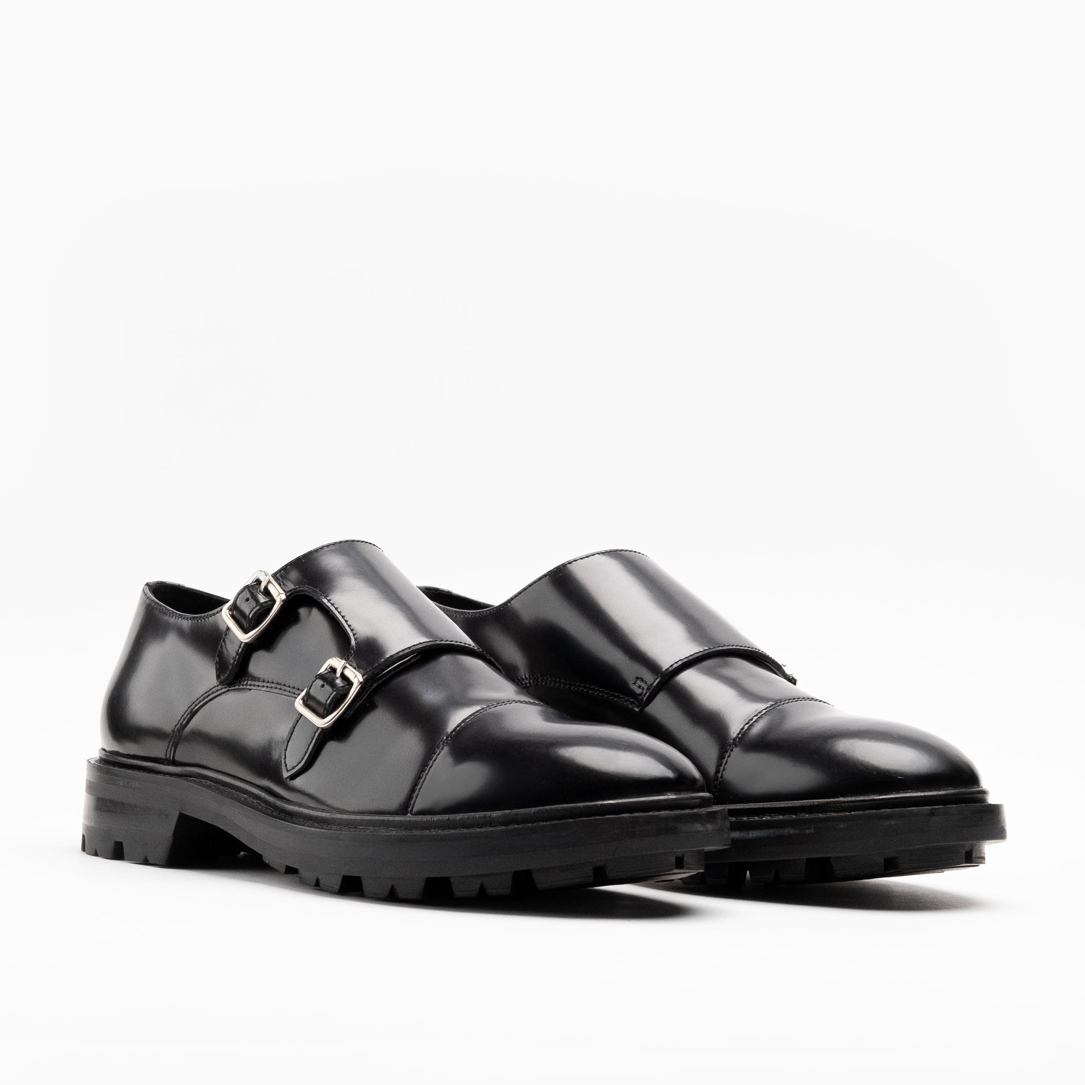 Walk London Mens Justin Monk Shoe in Smooth Black Leather