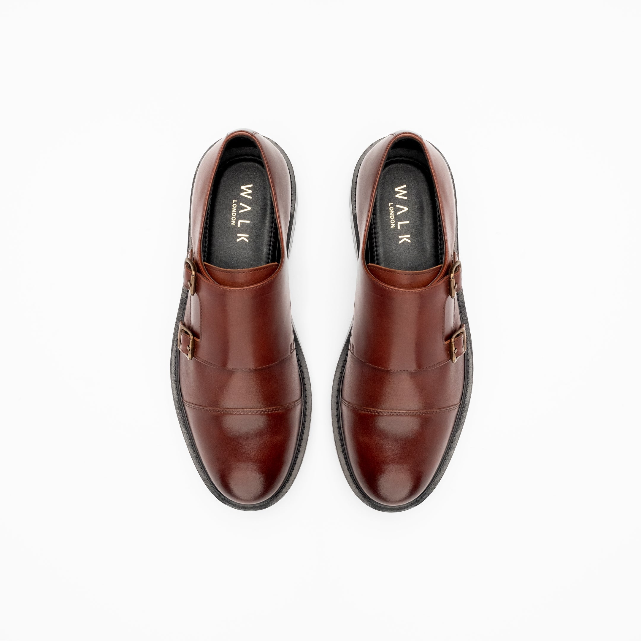 Walk London Mens Justin Monk Shoe in Brown Leather