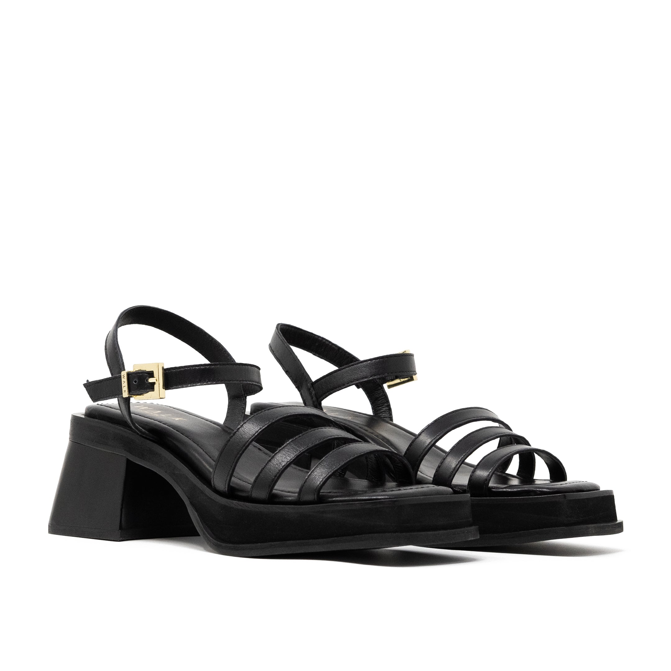 Black Leather Walk London Lily Ankle Strap Sandal