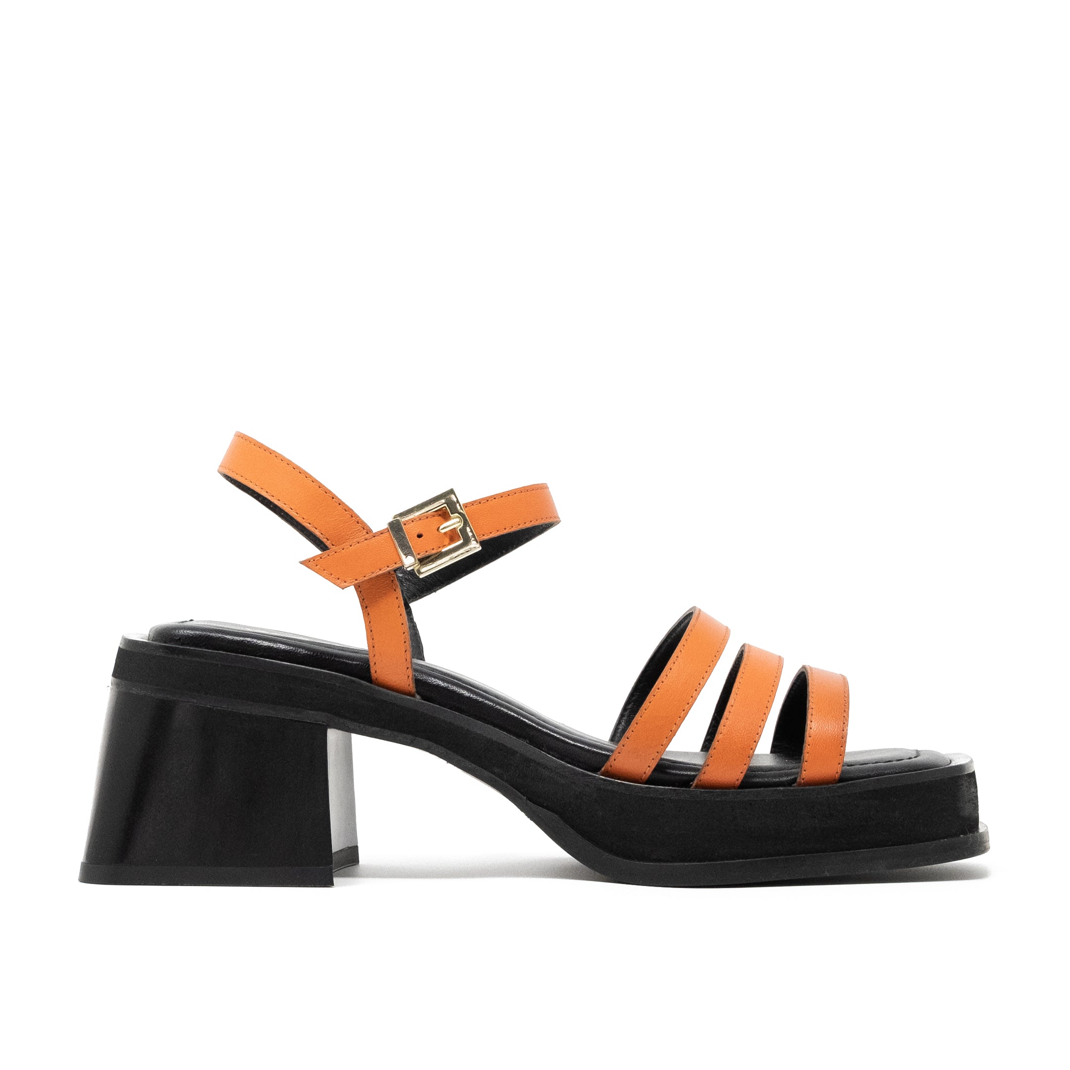 Walk London Lily Ankle Strap Sandal in Orange Leather