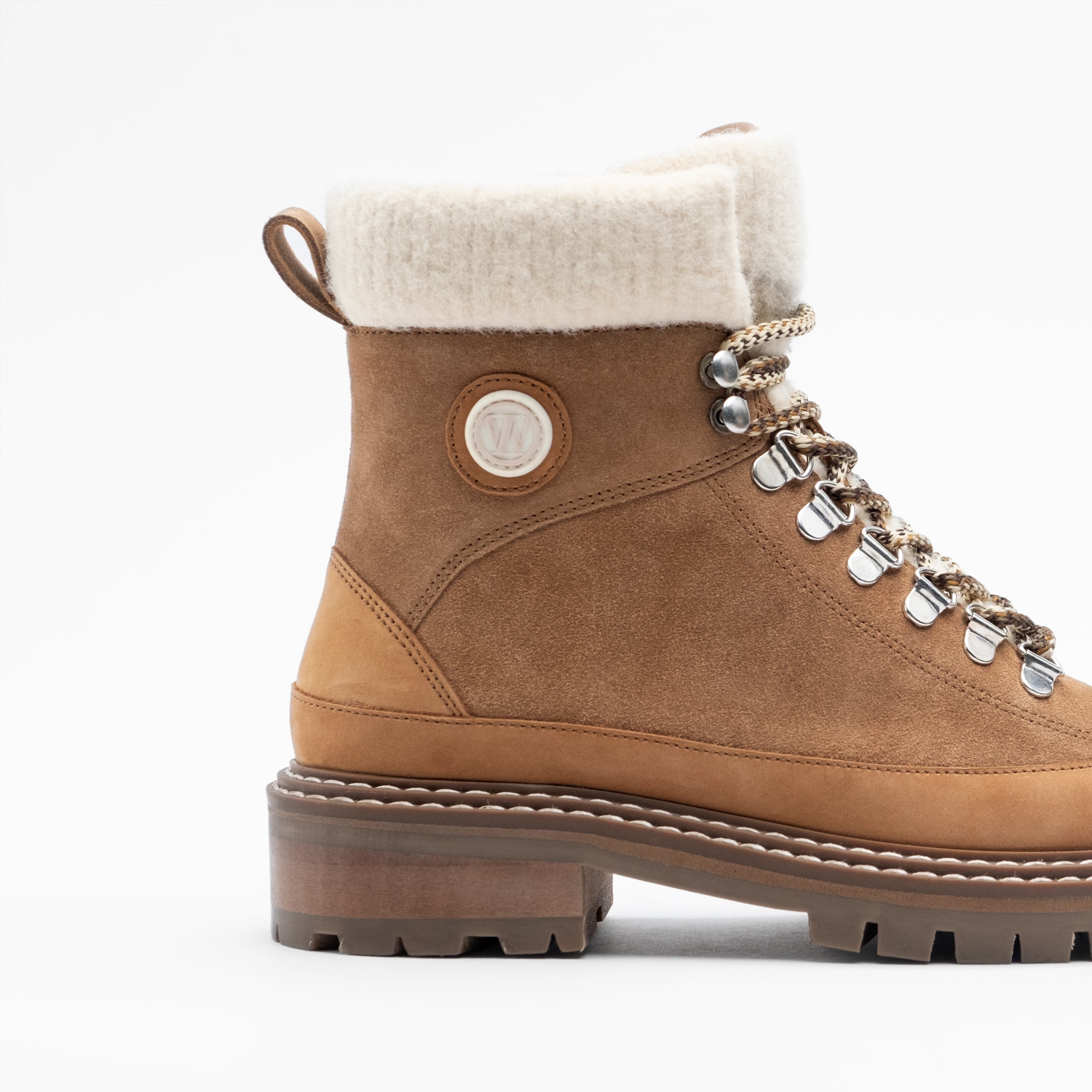 Walk London Women's Marina Knitted Collar Hiking Boot in Tan Suede