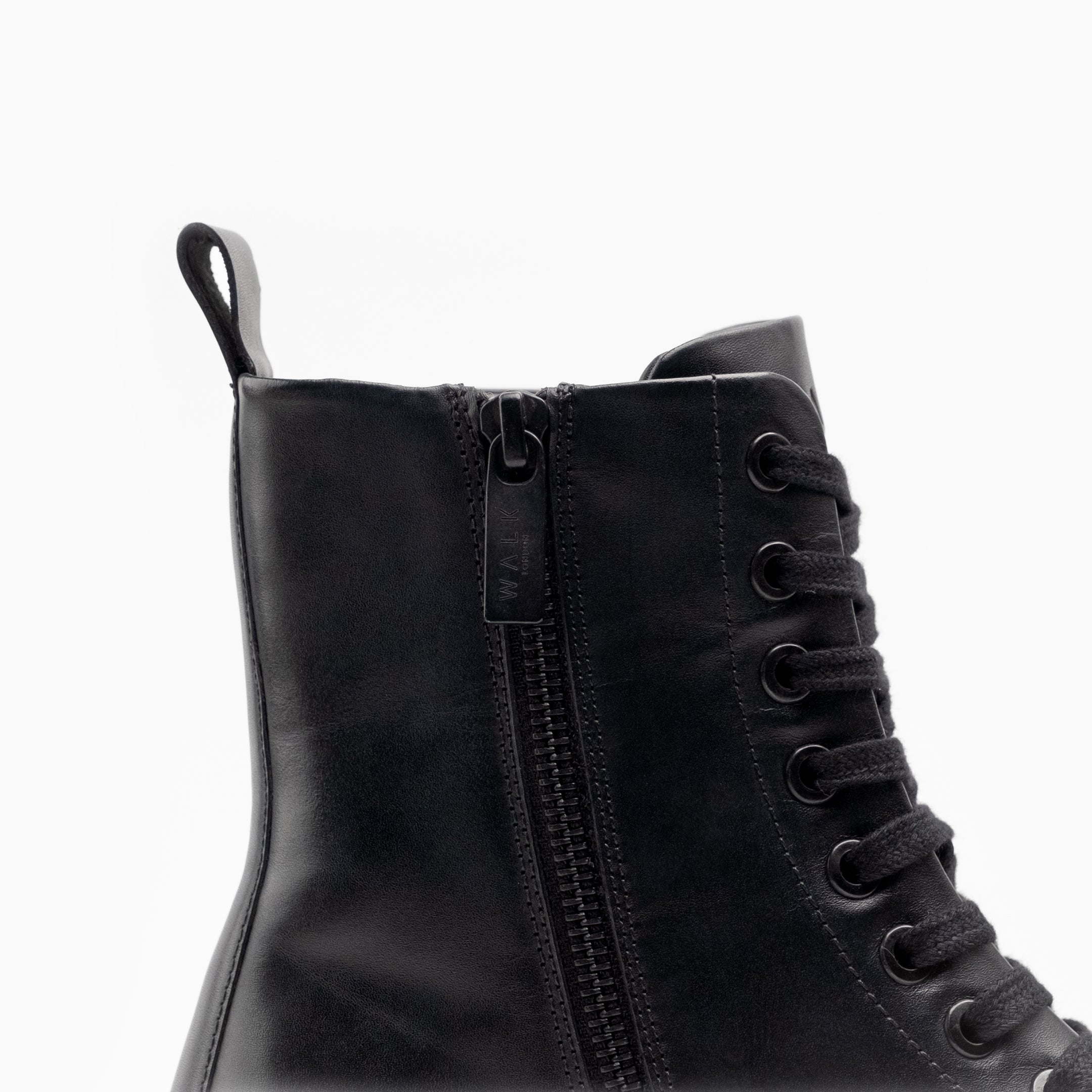 Walk London Womens Marina Lace Up Boot in Black Leather