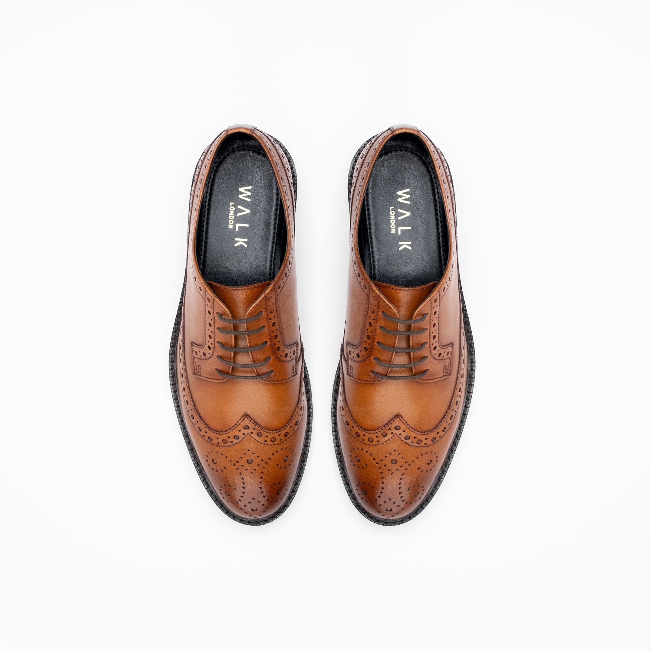 Walk London Mens Oliver Brogue Shoe in Tan Leather