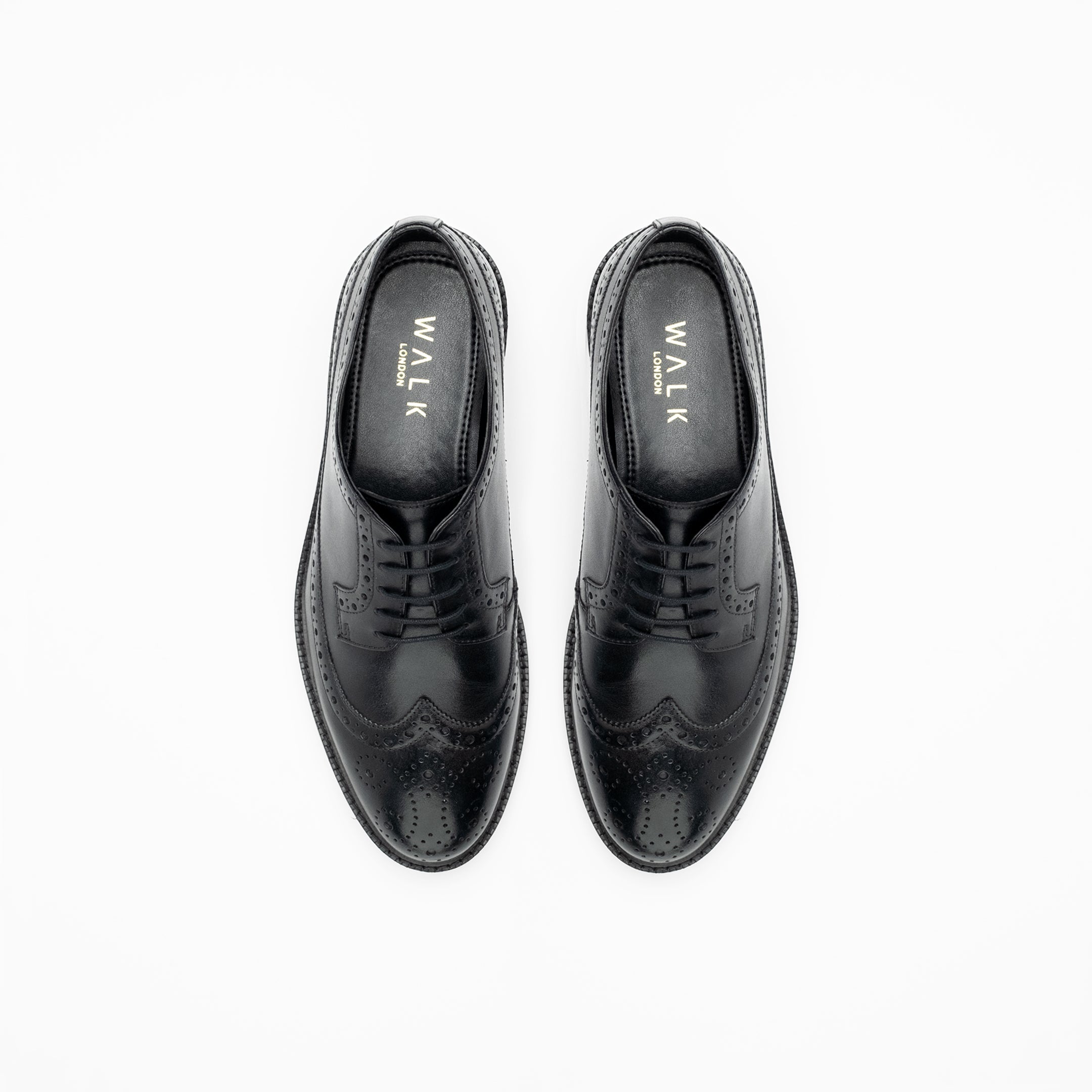 Walk London Mens - Oliver Brogue Shoe - Black Leather