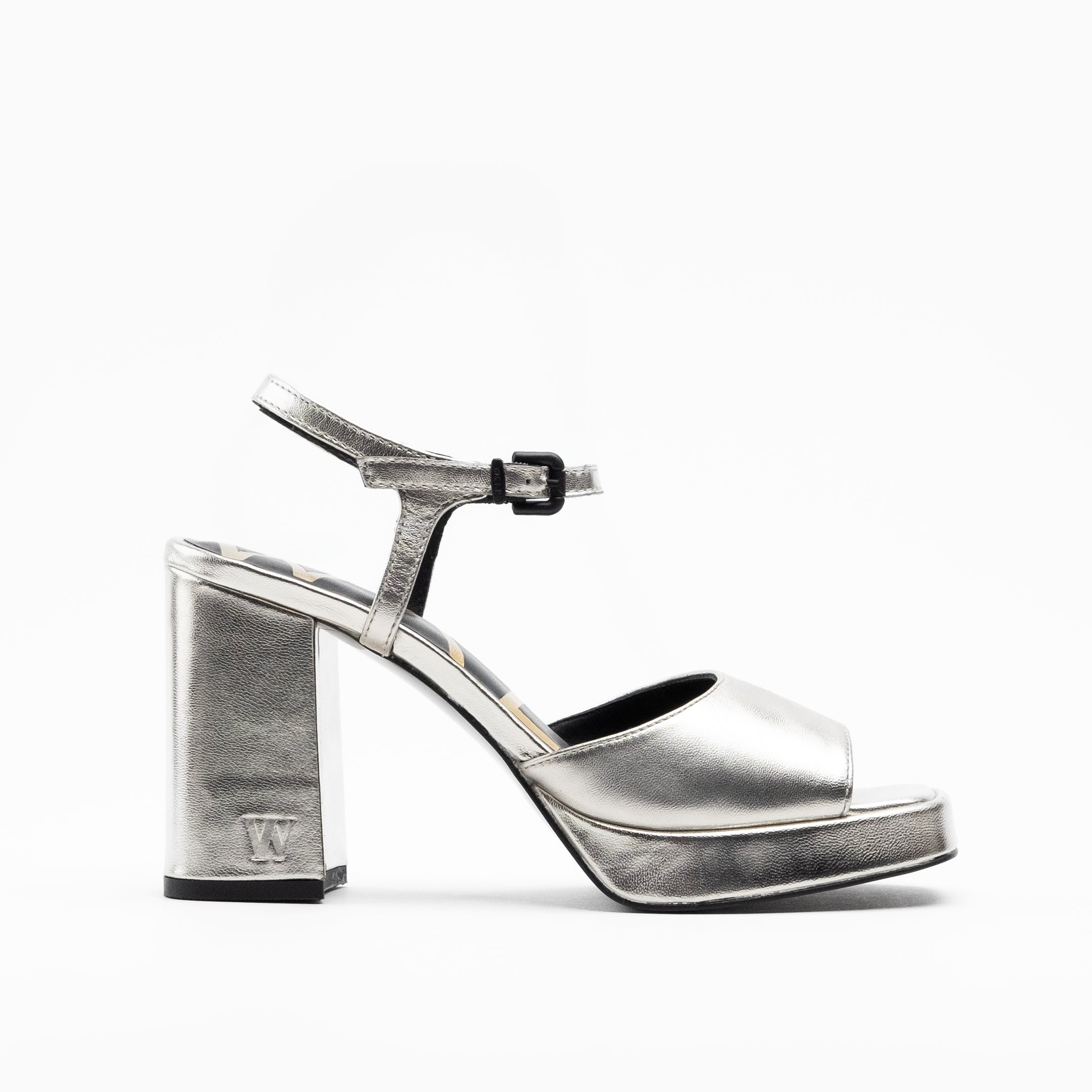 Walk London Women's Poppy Two Part Sandal in Silver Leather