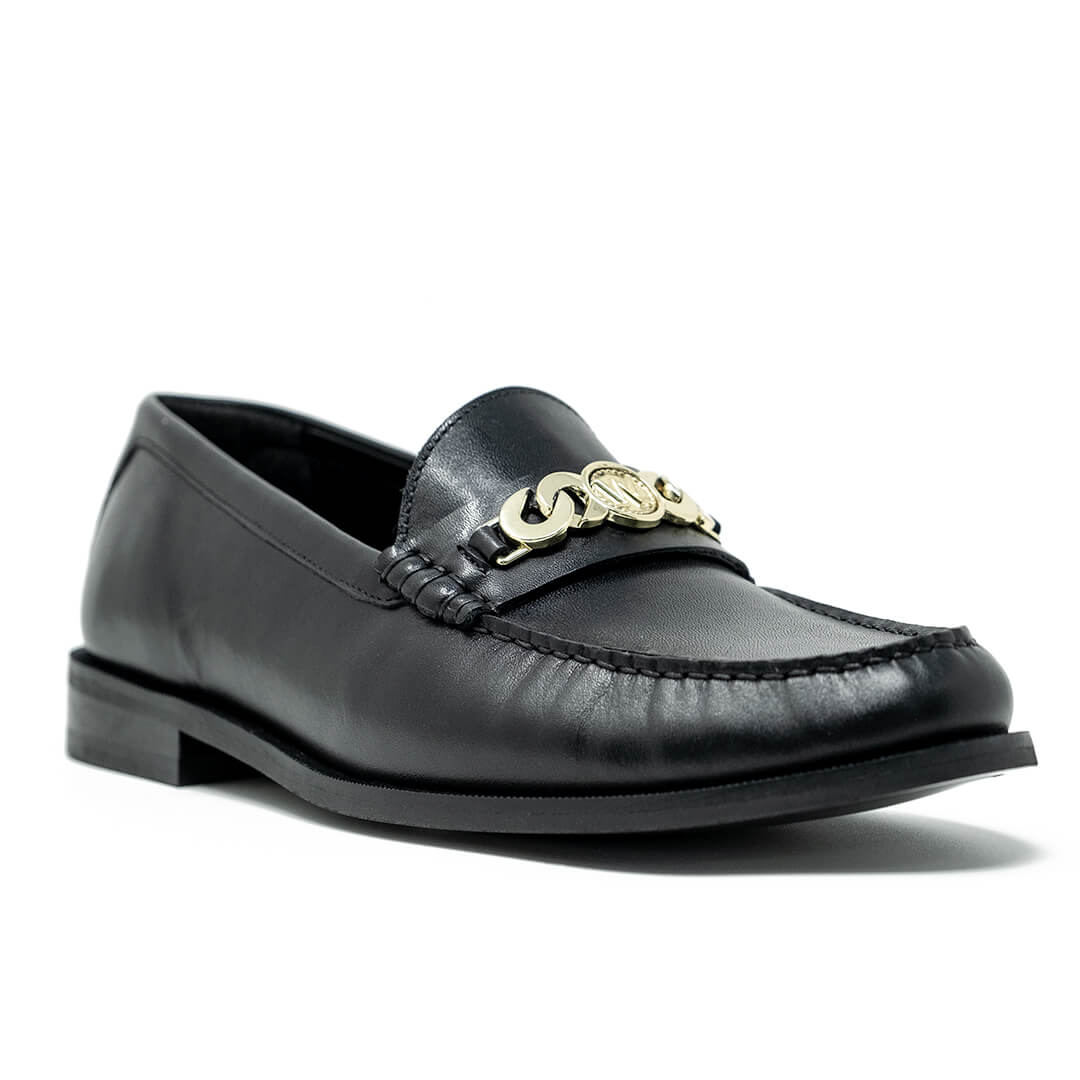 WALK London Riva Chain Loafer Black Leather Gold Chain Side