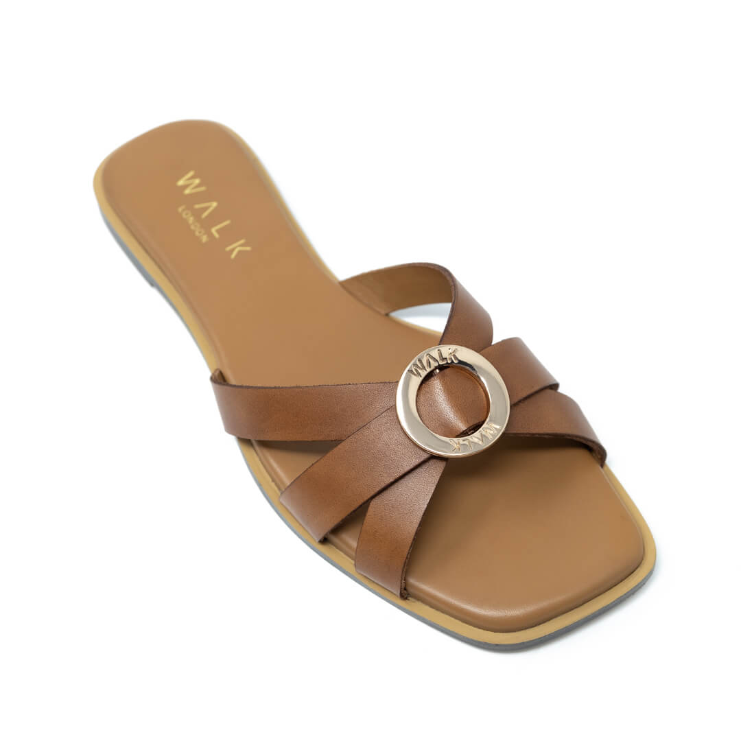 WALK London St. Tropez Round Trim Sandal Tan Leather