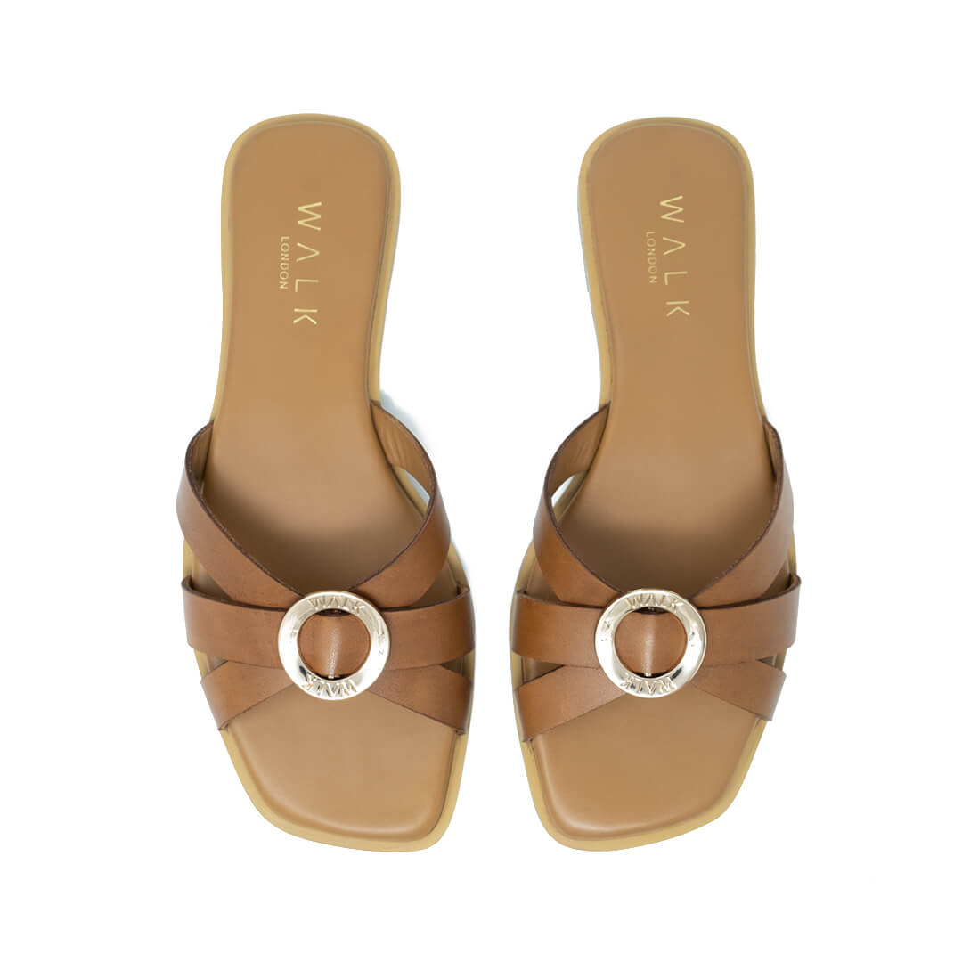 WALK London St. Tropez Round Trim Sandal Tan Leather