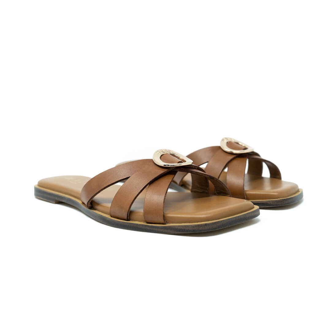 WALK London St. Tropez Round Trim Sandal Tan Leather