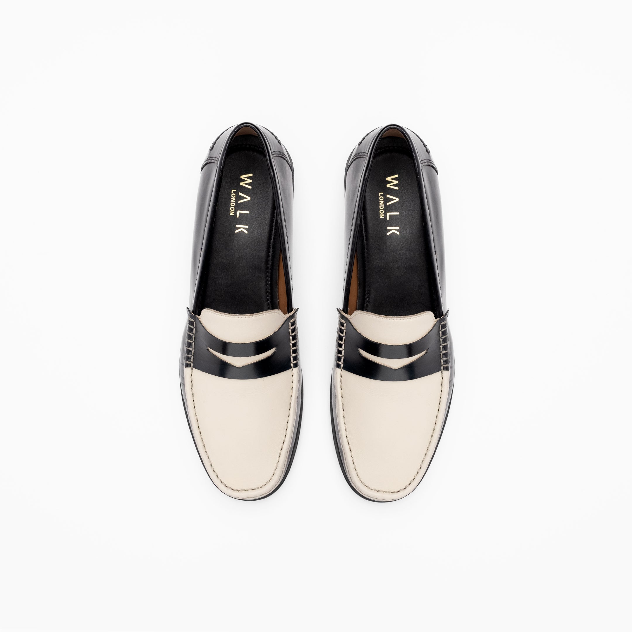 Walk London Mens - Tino Saddle Loafer - Black & White Leather